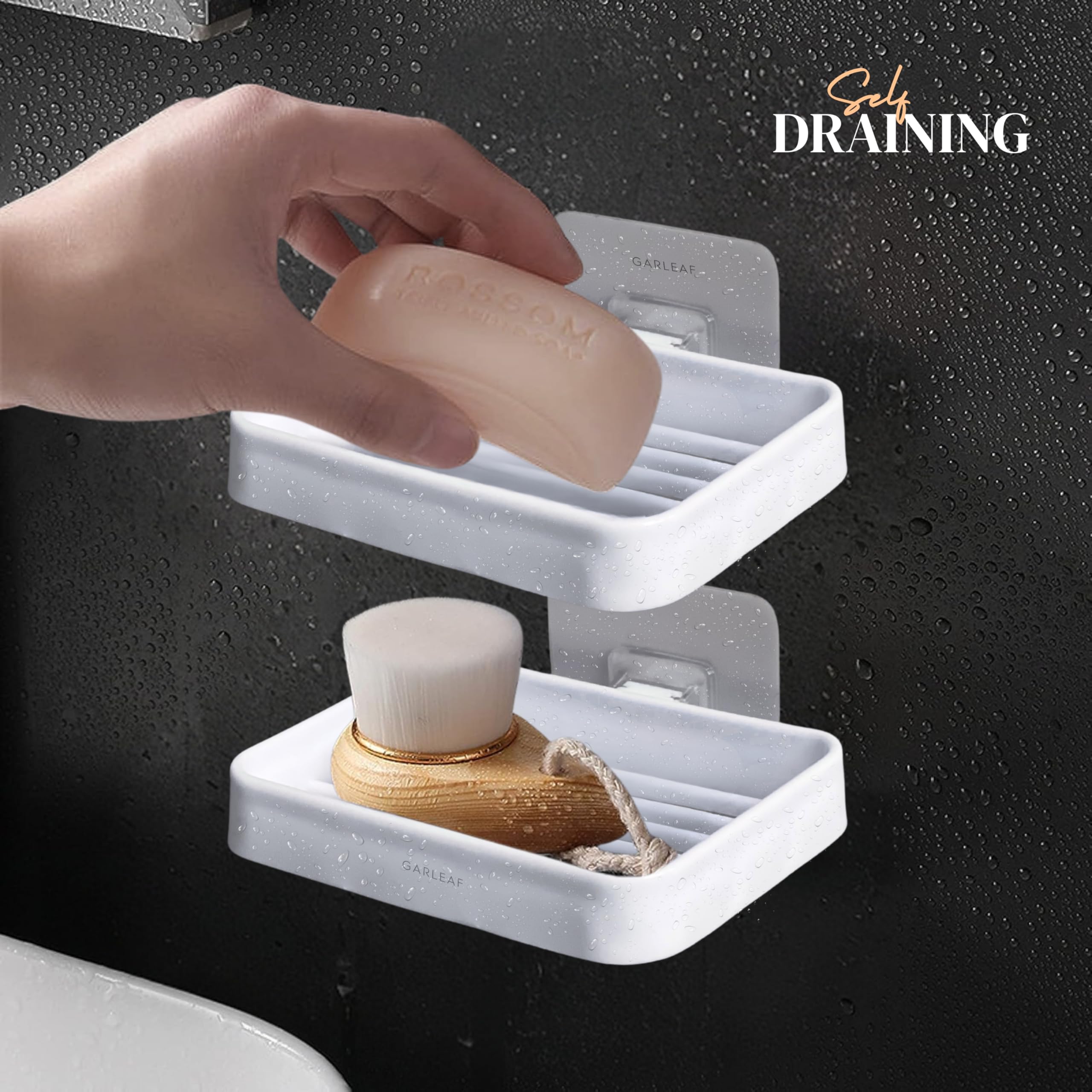 GARLEAF 2-Pack Soap Holder for Bathroom & Kitchen - Wall Mounted Organizer Shelf for Soap, Sponge, and Bath Accessories - Perfect for Shower, Sink, and Countertop Storage