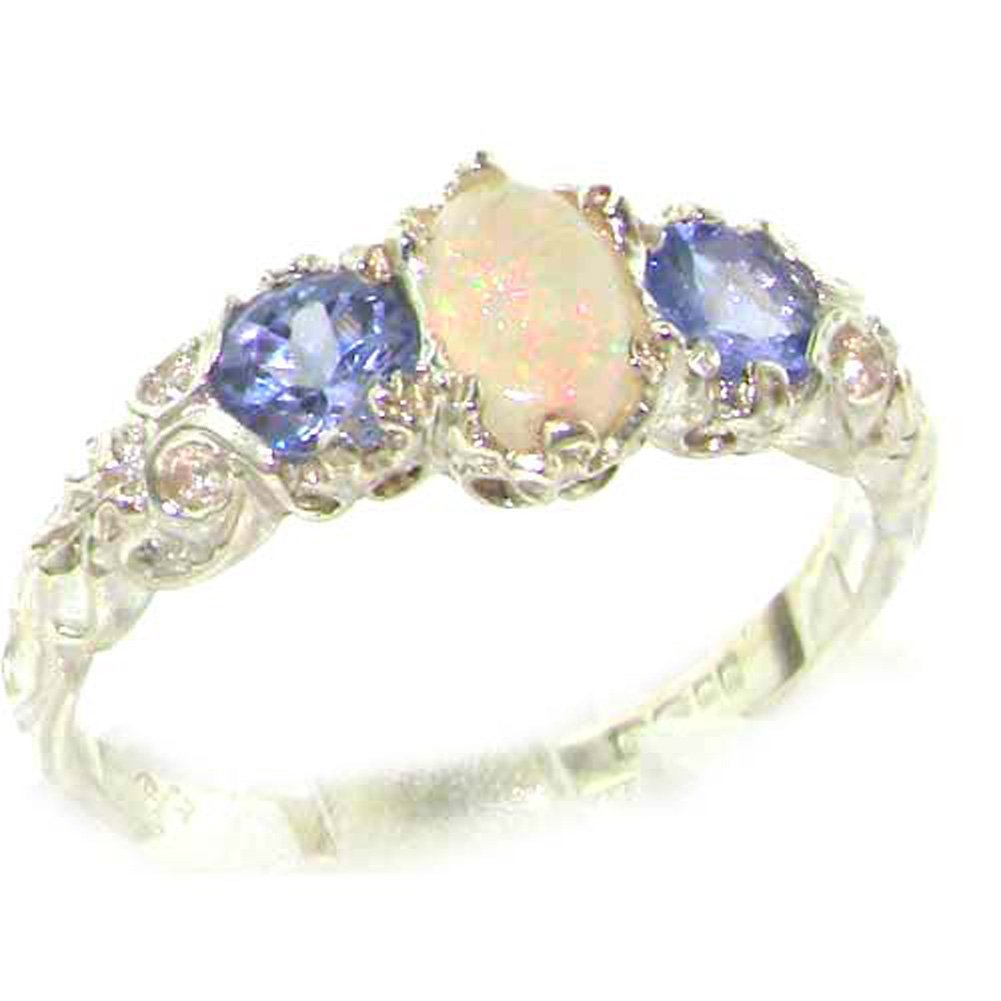 925 Sterling Silver Genuine Opal & Tanzanite Women's Stackable Ring - Elegant Stacking Band for Everyday Wear, Gift for Her, Wedding, Anniversary & Special Occasions