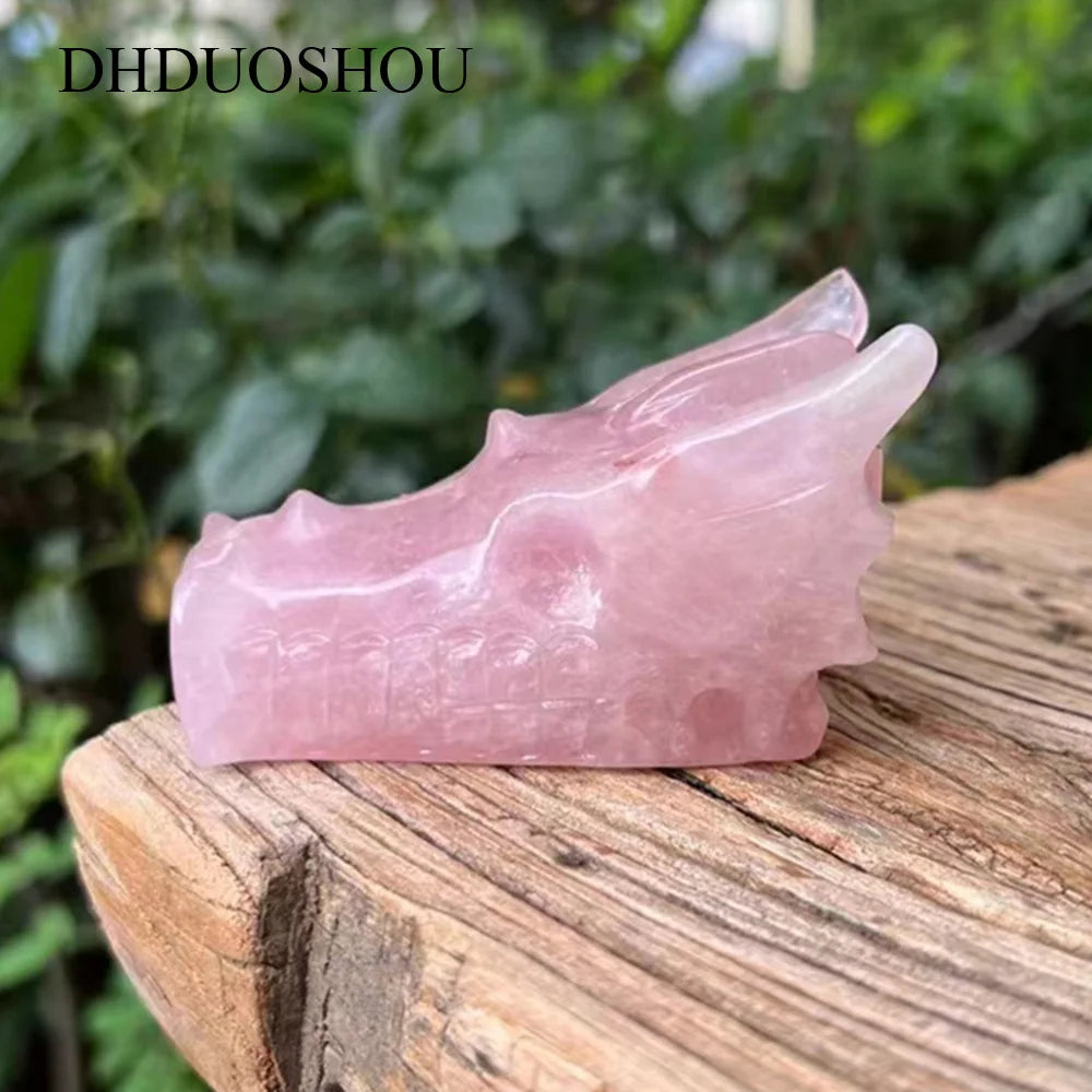 Hand-Carved Pink Rose Quartz Dragon Skull - Genuine Crystal Stone for Meditation, Reiki Healing, Feng Shui Decor & Spiritual Gifts - Perfect for Home Altars, Yoga Spaces & Energy Work