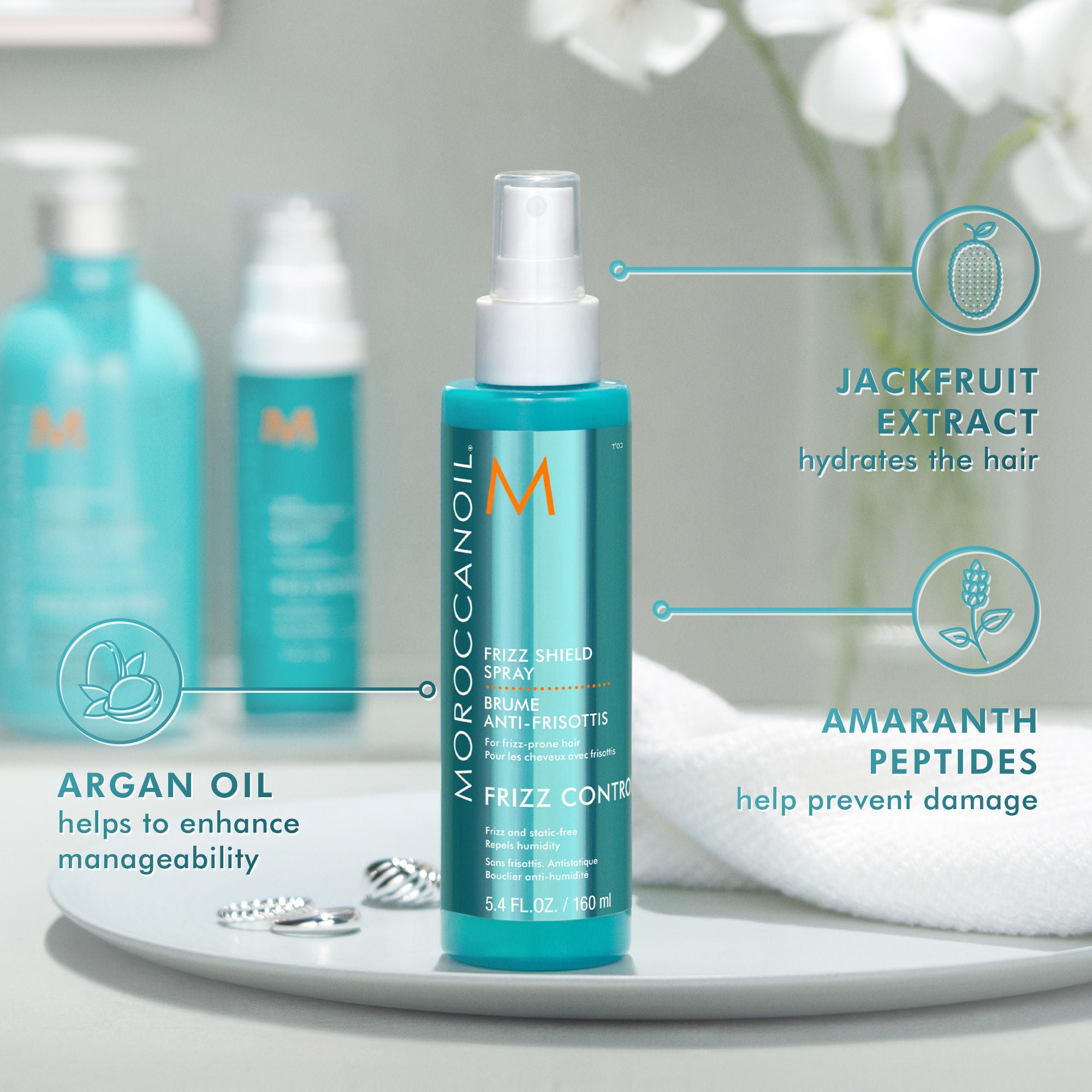 Frizz Shield Spray - Anti-Frizz Hair Serum for Smooth & Shiny Hair - Perfect for Dry, Damaged & Curly Hair - Use Before Styling or Air Drying