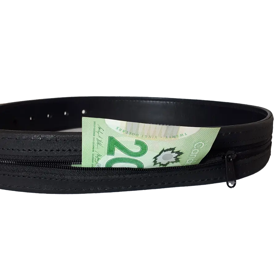 BOL Men's Hidden Pocket Grain Leather Money Belt - Secure & Stylish Travel Accessory for Wallet, Passport & Cash - Perfect for Travel, Hiking & Daily Use