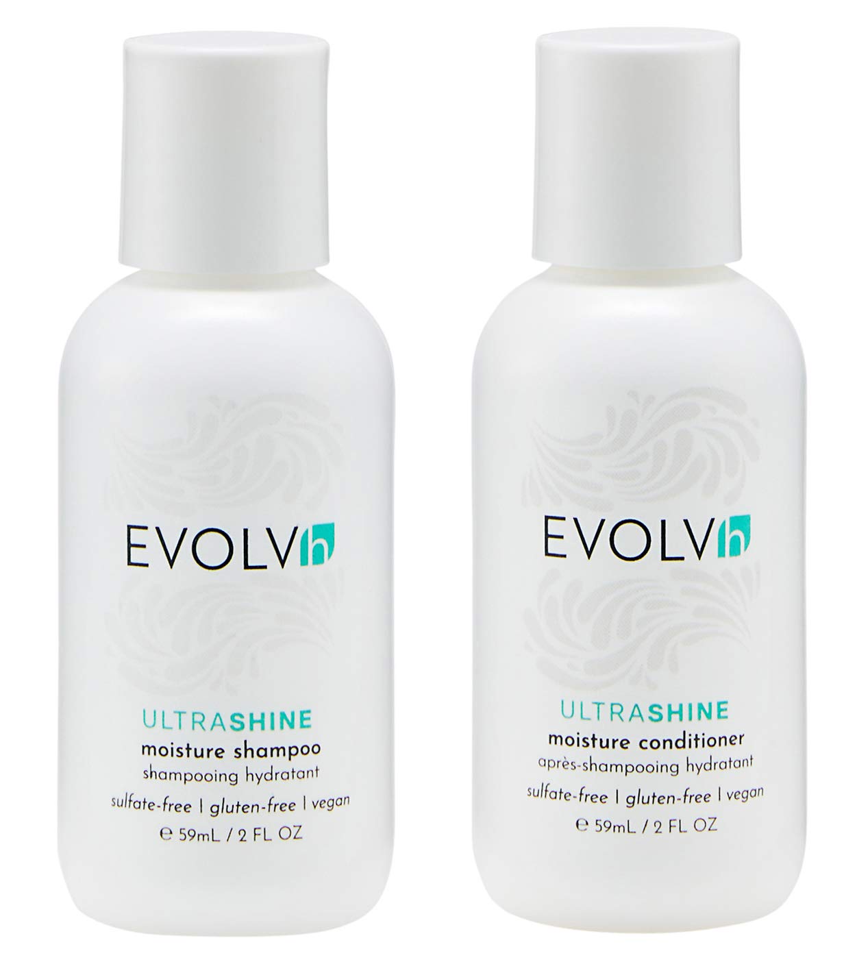 EVOLVh UltraShine Travel Duo - Vegan Shampoo & Conditioner Set (2 fl oz | 60 mL) | Non-Toxic Clean Hair Care for Travel, Gym & On-The-Go | Sulfate-Free & Cruelty-Free