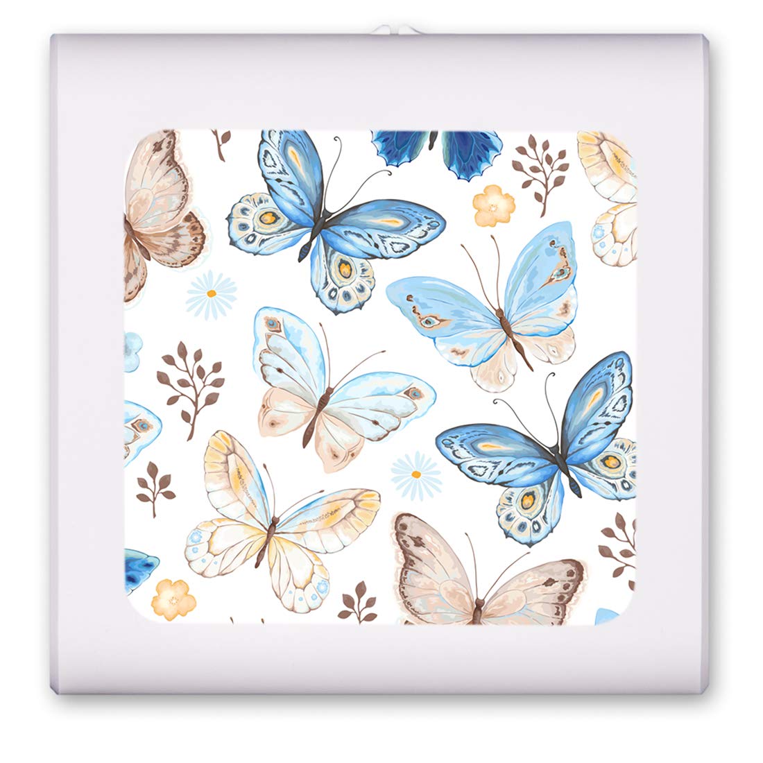 Dimmable LED Night Light with Auto On/Off Sensor, Adjustable Brightness & Warm White Light - Perfect for Bathroom, Hallway, Nursery & Bedroom - Blue & Tan Butterfly Design - Energy Saving Plug-in Nightlight for Kids & Adults