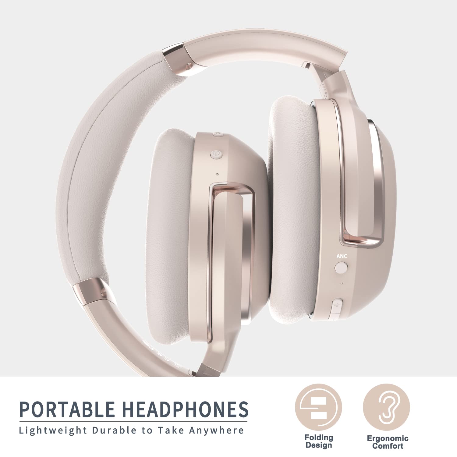 Wireless Over-Ear Headphones with Active Noise Cancelling, Bluetooth 5.0, Built-in Mic - 80H Playtime, Hi-Fi Stereo Sound for PC, Phone, Home Office - Perfect for Travel, Work & Gaming (Rose Gold)