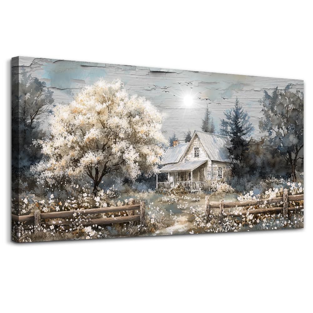 Farmhouse Canvas Wall Art - Nature Landscape Paintings for Living Room, Bedroom & Office Decor - Large Framed Rustic Wall Decor - Ready to Hang Home Aesthetic Artwork (Perfect for Farmhouse, Cottage & Boho Style Homes)