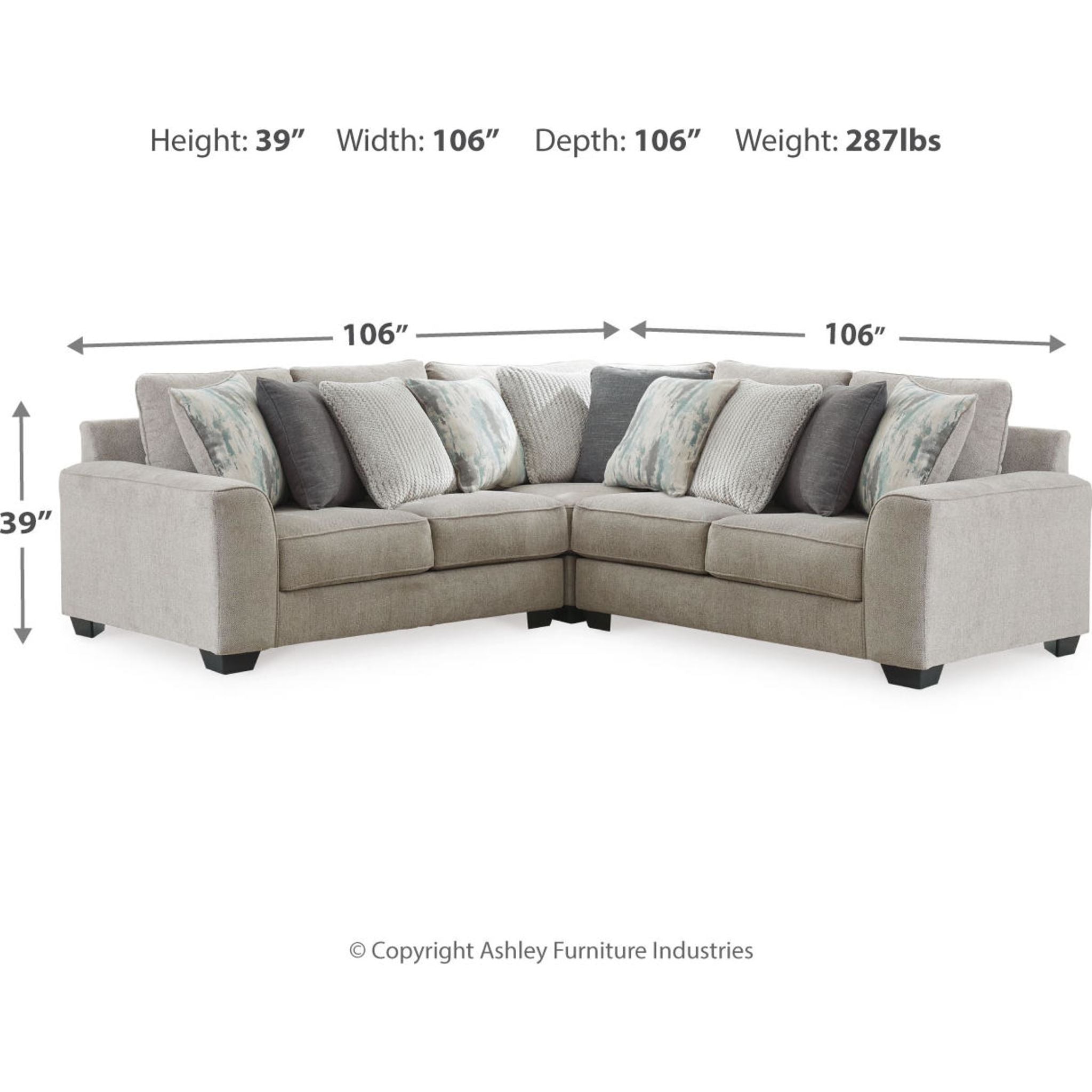 Ardsley 3-Piece Sectional Sofa Set with Reversible Chaise - Modern L-Shaped Couch for Living Room, Family Room & Apartment - Soft Fabric Upholstery & Sturdy Wooden Frame