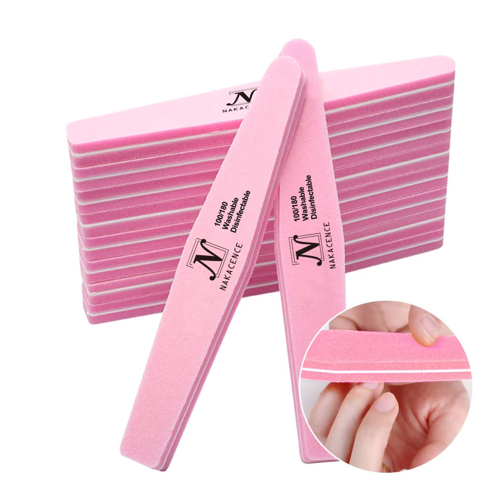 Professional Double-Sided Nail File & Buffer Set - 100/180 Grit for Gel Nails & Manicures - 10-Pack Pink Nail Art Tools Kit for Salon & Home Use