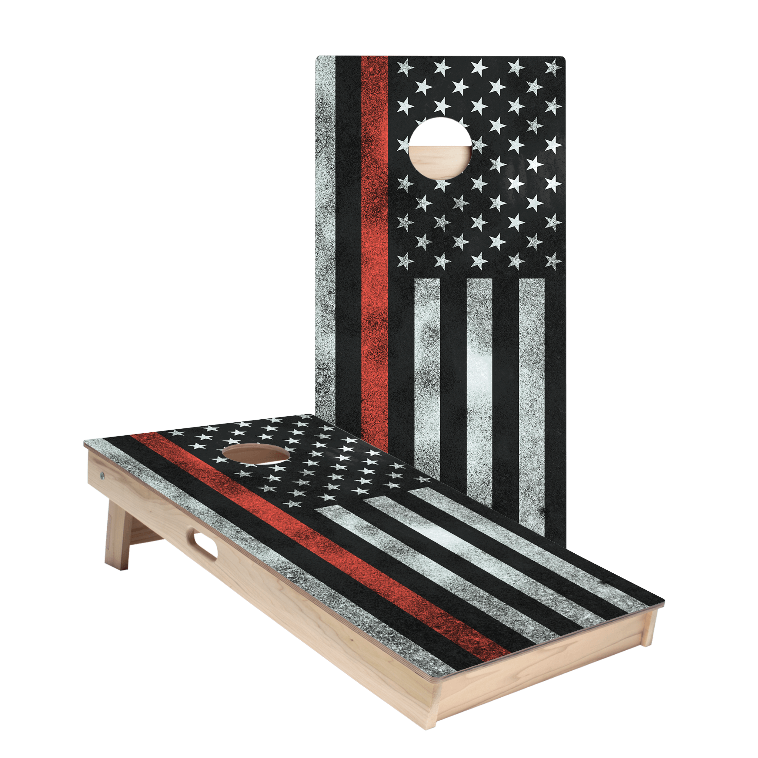 Thin Red Line Star Cornhole Boards Set - Patriotic American Flag Design for Outdoor Lawn Games, Tailgating, and Backyard BBQs