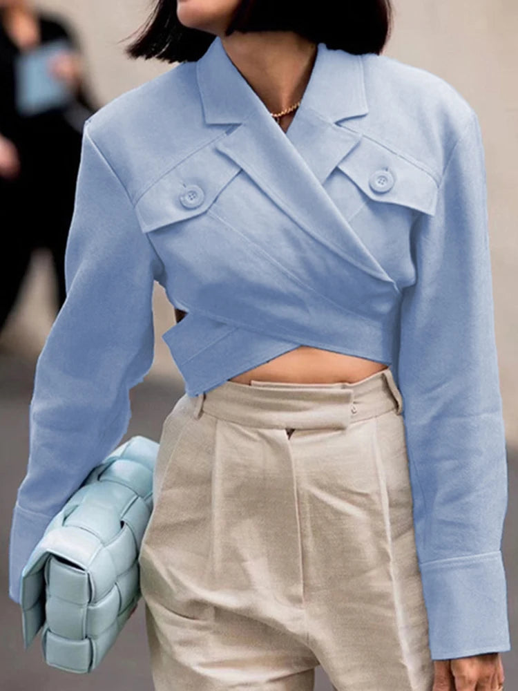 Asymmetrical Slim Women's Blouses - Lapel Collar Long Sleeve Casual Tops for Female Fashion | Office Wear, Dating Outfits & Everyday Chic Style
