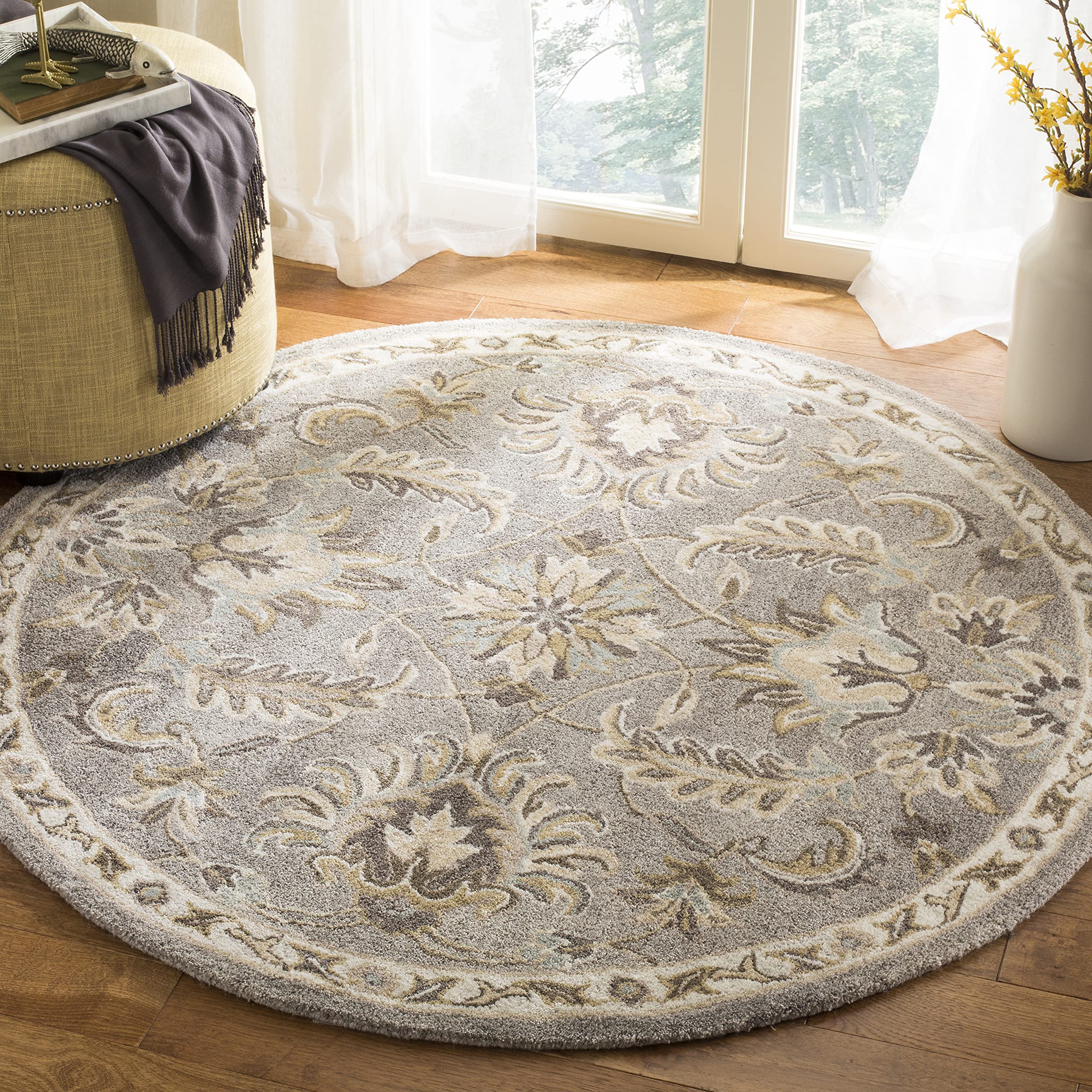 SAFAVIEH Bella Collection 5' Round Grey/Multi BEL924B Handmade Premium Viscose Area Rug - Soft Boho Chic Rug for Living Room, Bedroom & Nursery Decor