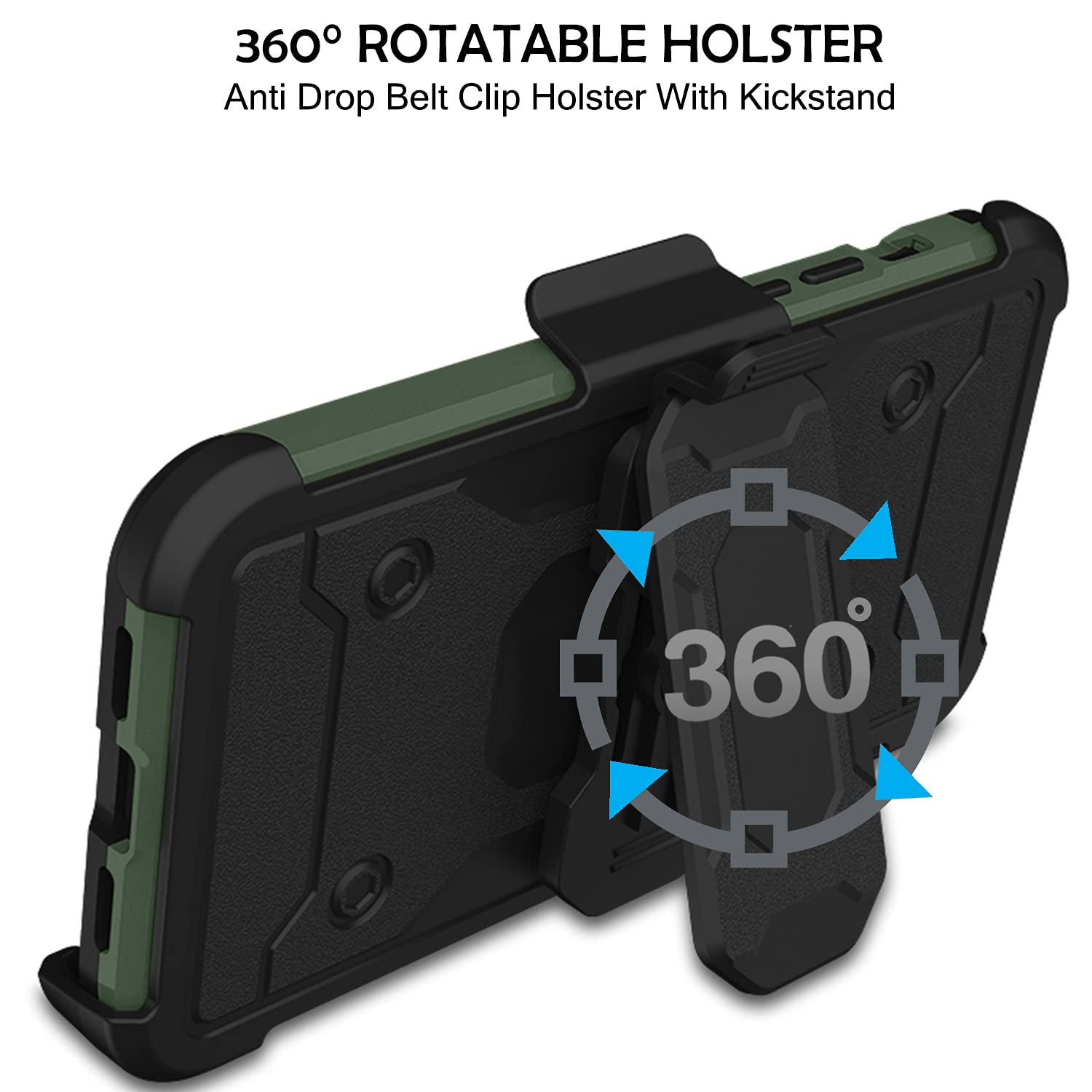 DuraSafe Rugged Protective Case for iPhone SE 2 (2020) & SE 3 (2022) 4.7 Inch - Military Moss Green Rotating Belt Clip Holster with Kickstand | Shockproof Cover for iPhone SE 3rd/2nd Gen | Perfect for Outdoor, Construction & Active Lifestyle Use