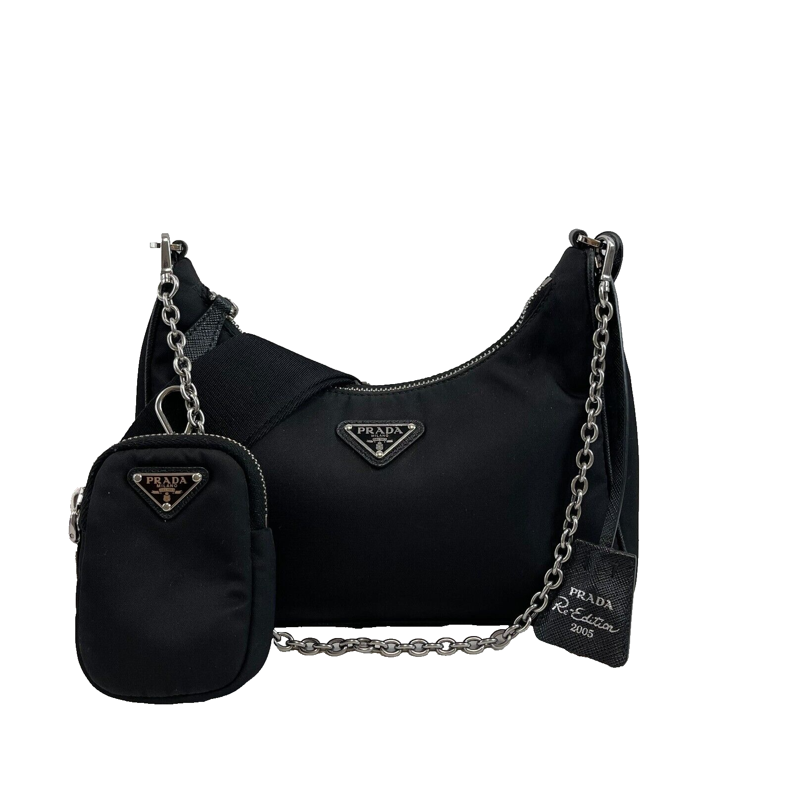 Prada Re-Edition 2005 Small Black Tessuto Shoulder Bag - Perfect for Everyday Use, Work & Evening Outings