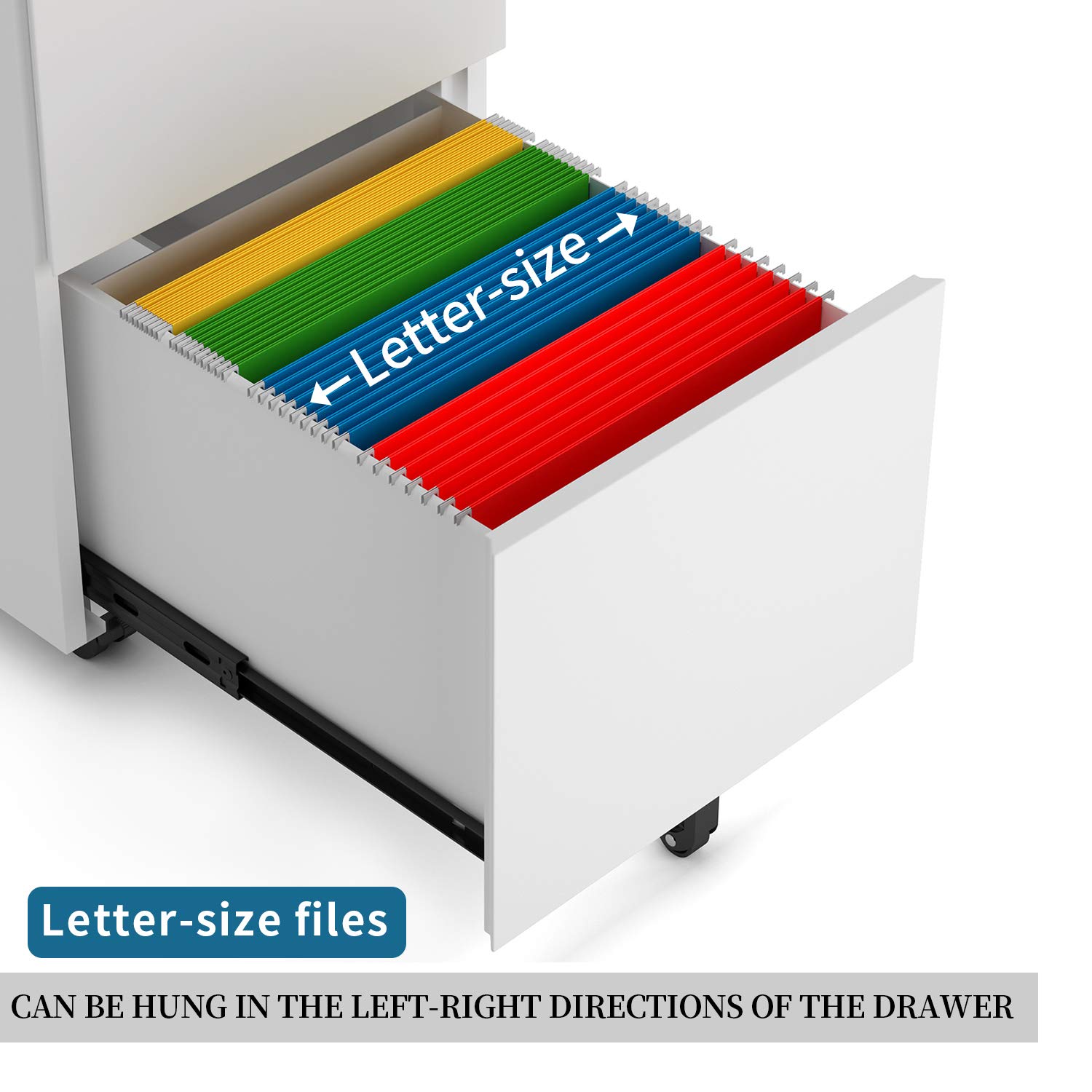 2 Drawer Locking File Cabinet with Wheels - Mobile Metal Filing Cabinet for Home & Office, Steel, White - Perfect for Organizing Documents in Small Spaces & Offices