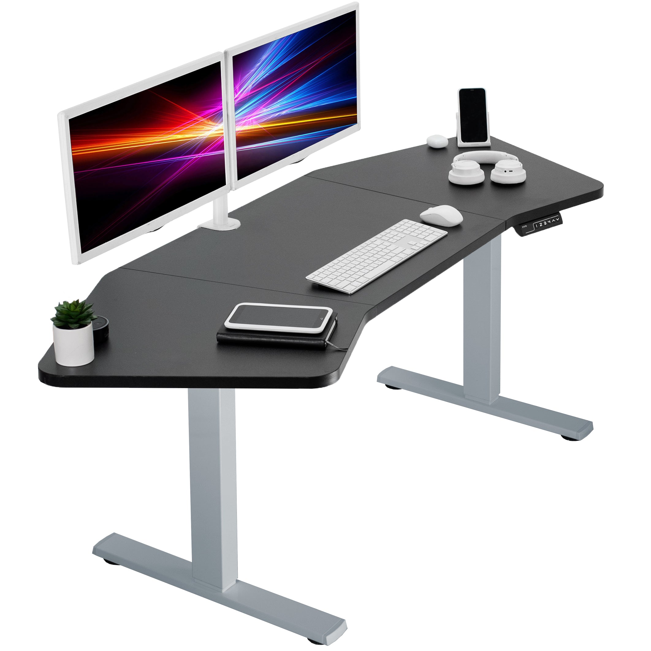 1B Series 71 x 24 Wing Shaped Electric Standing Desk with Memory Controller - Adjustable Height Home Office Desk for Work, Study & Gaming