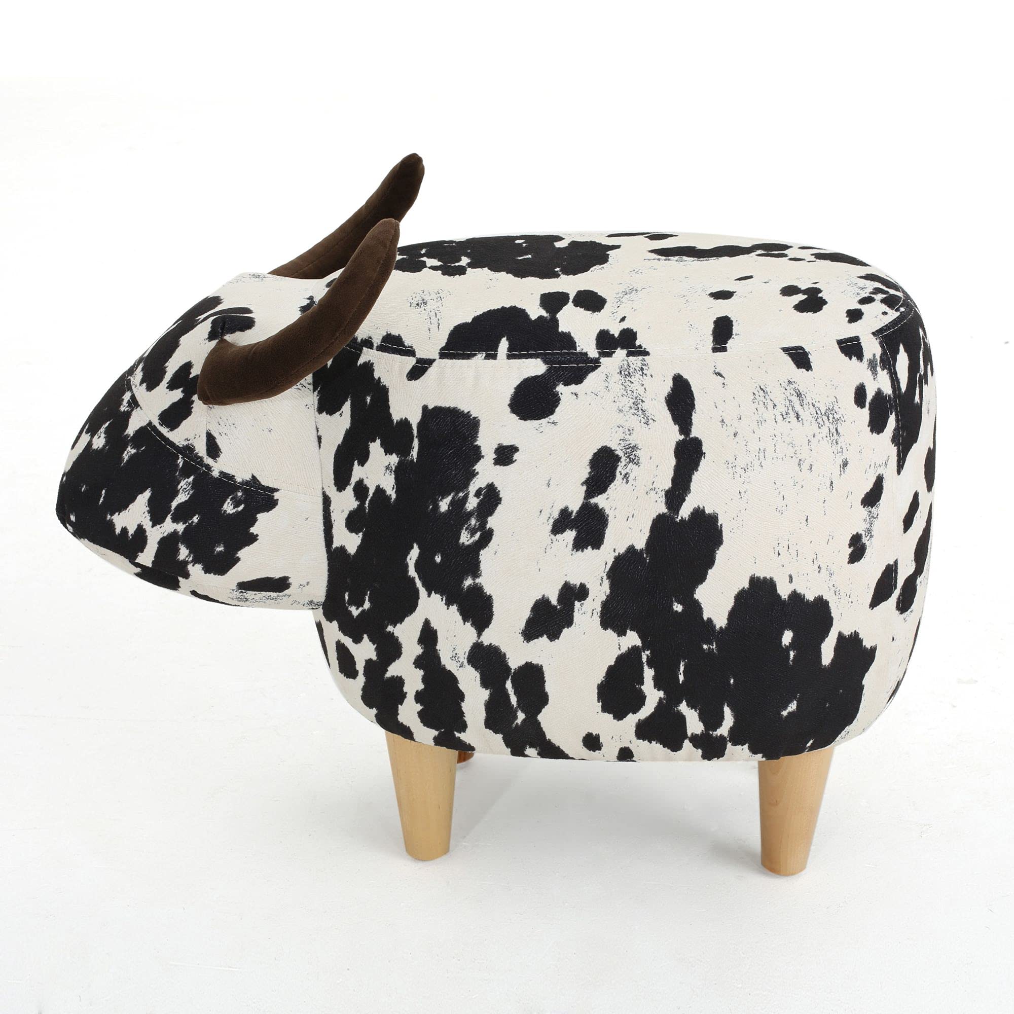 Handcrafted Black and White Cow Print Ottoman - 25.25