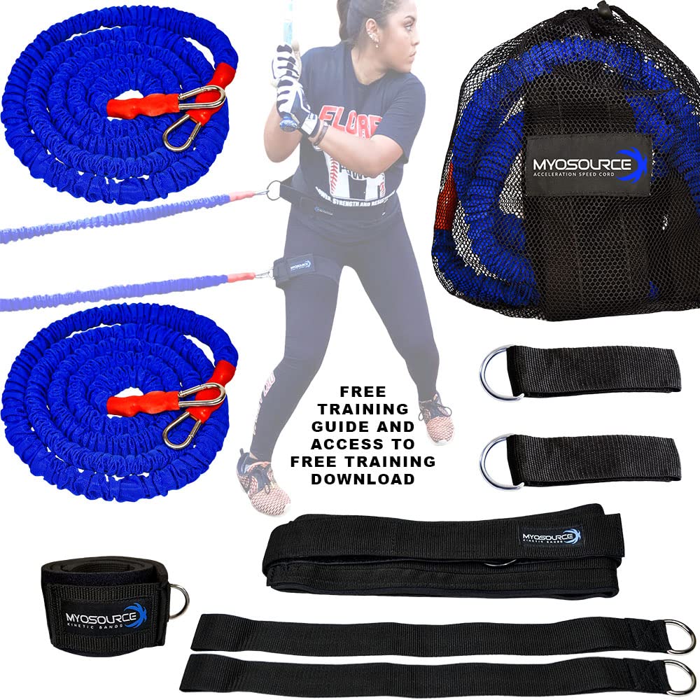 Myosource Powerhouse Hitter - Baseball & Softball Batting Trainer Kit with 2 Bungee Cords, Belt, Leg Strap & 2 Anchor Straps | Improve Swing Speed & Power | Perfect for Home Practice, Training Drills & Batting Cage Sessions