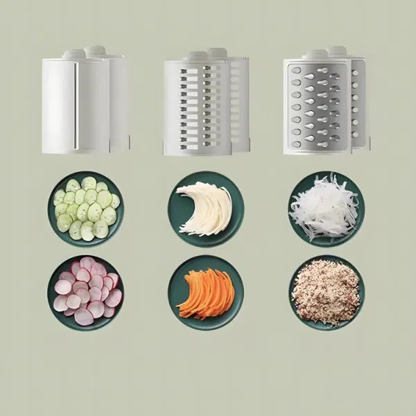 Multi-Functional Electric Slicer, Grater & Dicer - 3-in-1 Kitchen Appliance for Fast Food Prep, Perfect for Salads, Cheese & Veggies