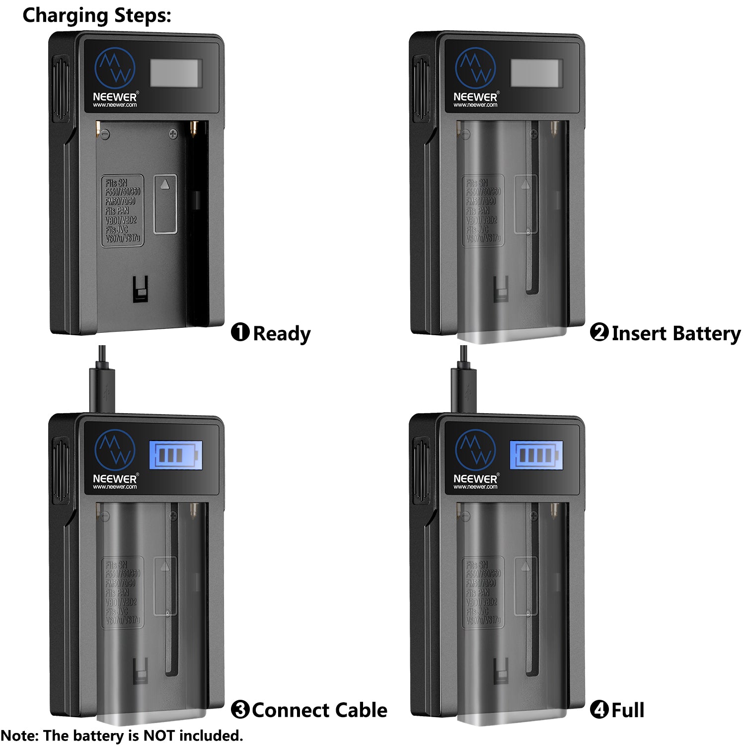 NEEWER USB Battery Charger for Sony NP-F550 NP-F750 NP-F960 NP-F970 - Replacement Power Charger for Sony Cameras, Camcorders & DSLR - Perfect for Travel, Vlogging & Professional Photography