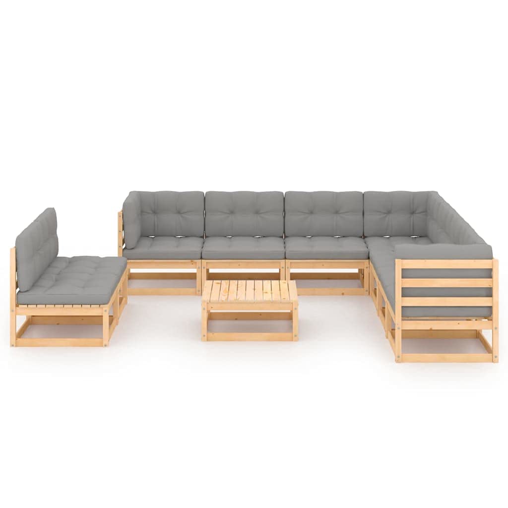 10-Piece Solid Pinewood Garden Lounge Set with Cushions - Patio Furniture Outdoor Sectional Sofa Conversation Set - All-Weather Couch, Dining Table & Chairs for Backyard, Poolside & Outdoor Entertaining