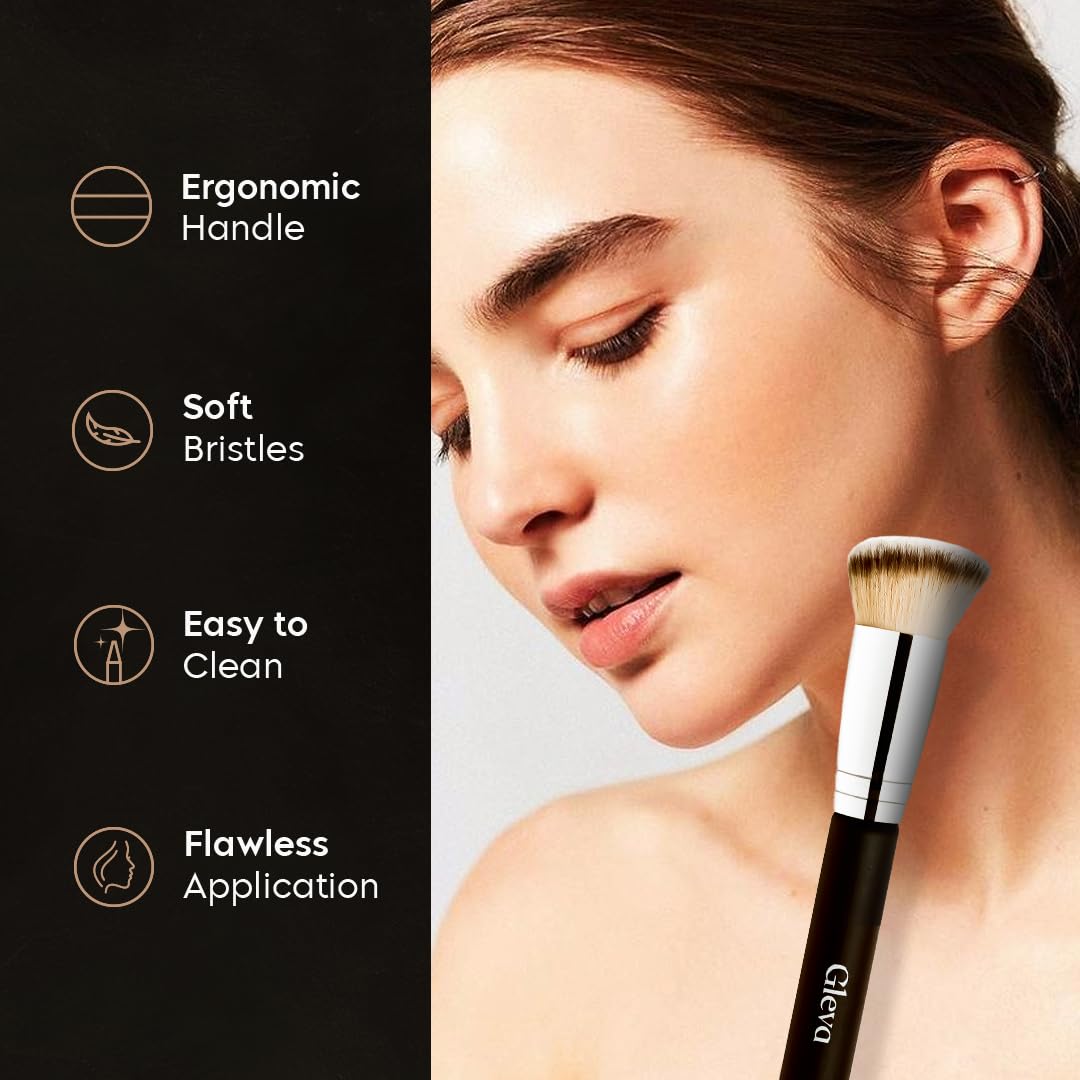 Gleva 3-Piece Foundation Concealer Brush Set - Mini Angled Under Eye Brush & Small Makeup Blending Brushes for Liquid, Cream & Powder Cosmetics | Perfect for Flawless Base, Contouring & Everyday Makeup Application