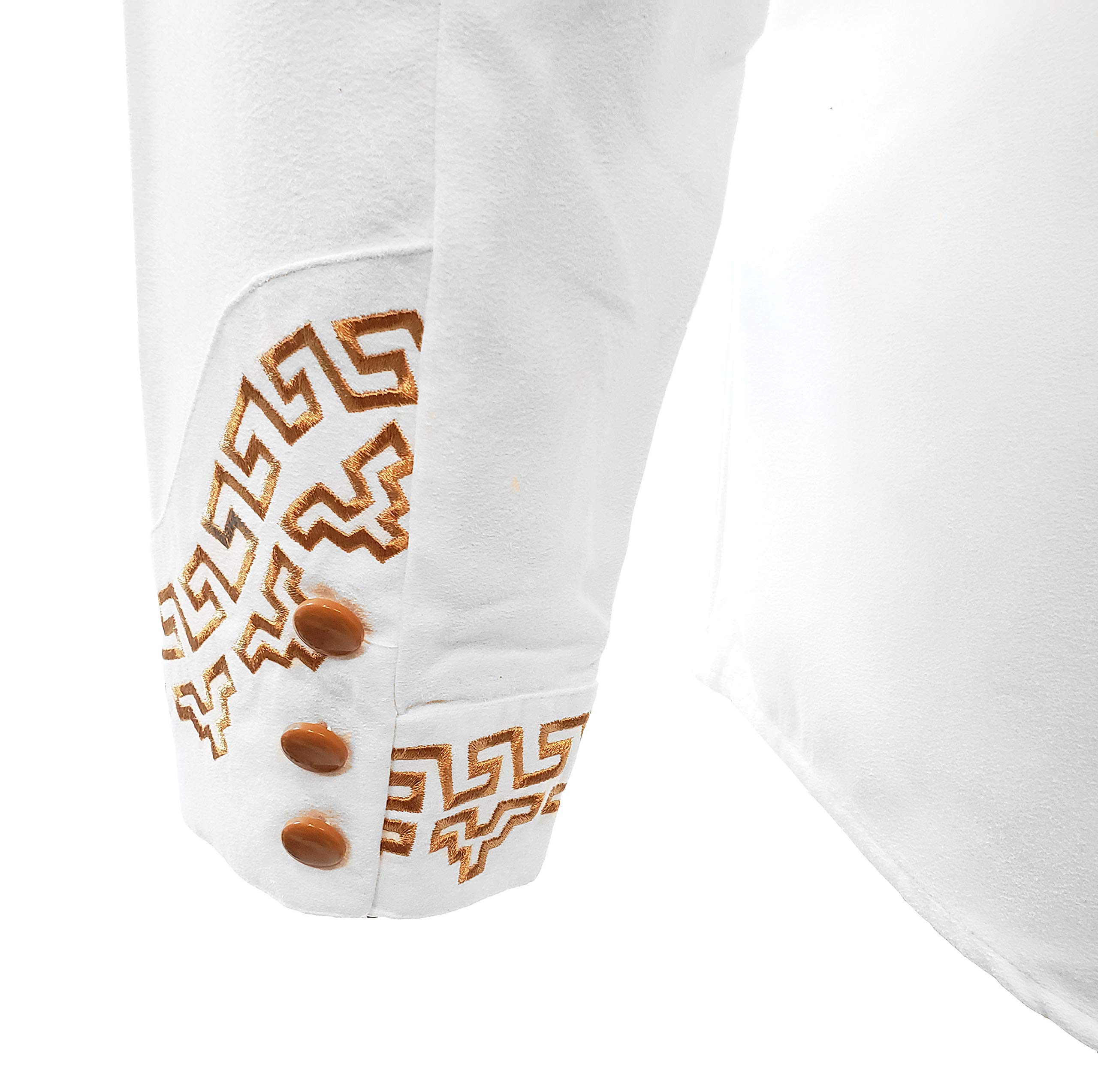 Authentic Mexican Men's Charro Shirt - Elegant White & Gold Embroidered Guayabera for Weddings, Fiestas & Special Occasions