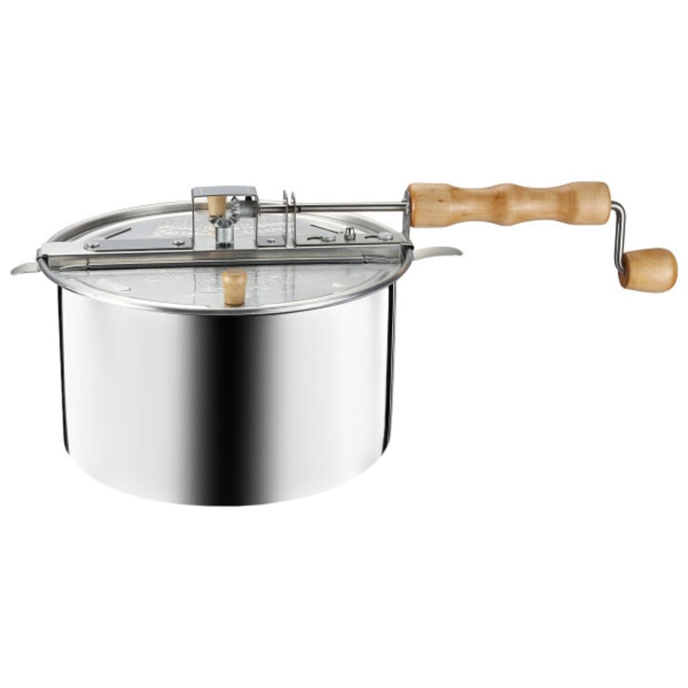 Great Northern Popcorn 6-Quart Stovetop Popcorn Maker - Aluminum Popcorn Popper with Hand Crank, Vented Lid & Stir Paddle for Movie Nights, Parties & Snack Time (Silver)