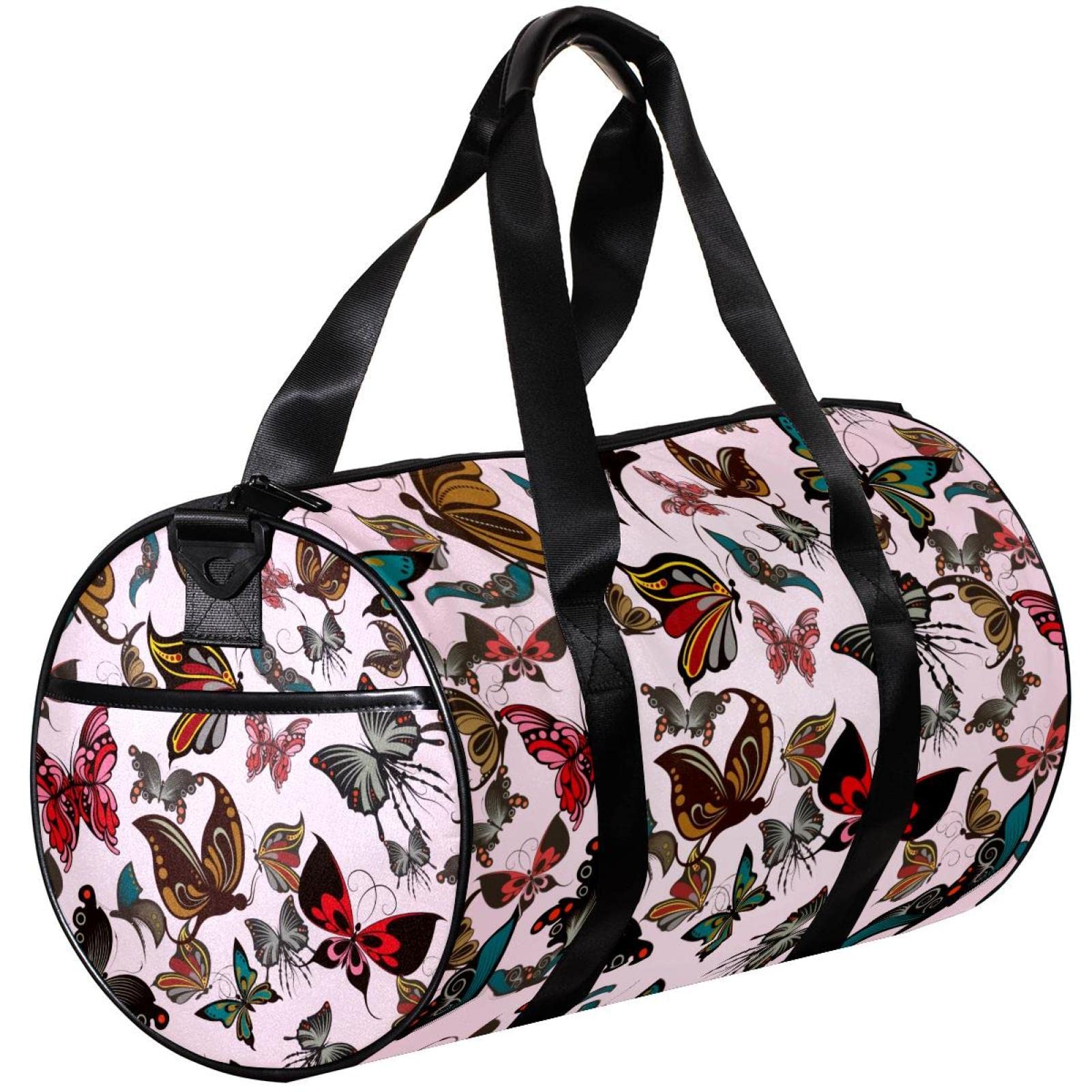 Women's & Men's Gym Duffle Bag - Large Sports Workout Bag with Butterfly Pink Design - Perfect for Gym, Travel & Yoga