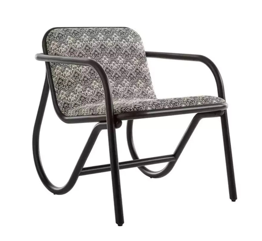 GTV No. 200 Bentwood Lounge Chair with Upholstered Seat - Mid Century Modern Accent Chair for Living Room, Bedroom & Office - Comfortable Reading Chair with Wooden Frame