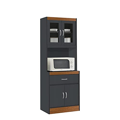 Pemberly Row Gray-Oak Wood Kitchen Cabinet with 1 Drawer & Microwave Space - Perfect for Small Kitchens, Apartments & Microwave Storage