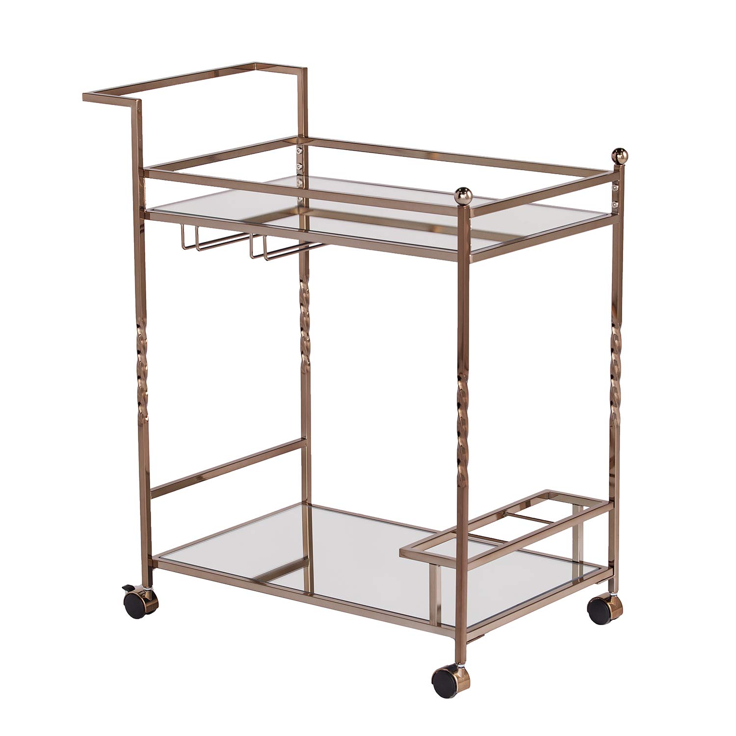 SEI Furniture Ivers Bar Cart - Gold Metal Rolling Serving Cart with 2 Shelves & Wheels - Stylish Home Bar, Kitchen, or Living Room Decor for Entertaining & Storage (AMZ5853ZH)