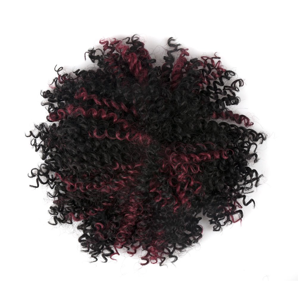 GOTTA 8'' Synthetic Hair Bun Extensions for Women - Afro Curly Clip-in Chignon Donut Updo in Natural Black & Red Wine | Perfect for Parties, Weddings & Everyday Styling