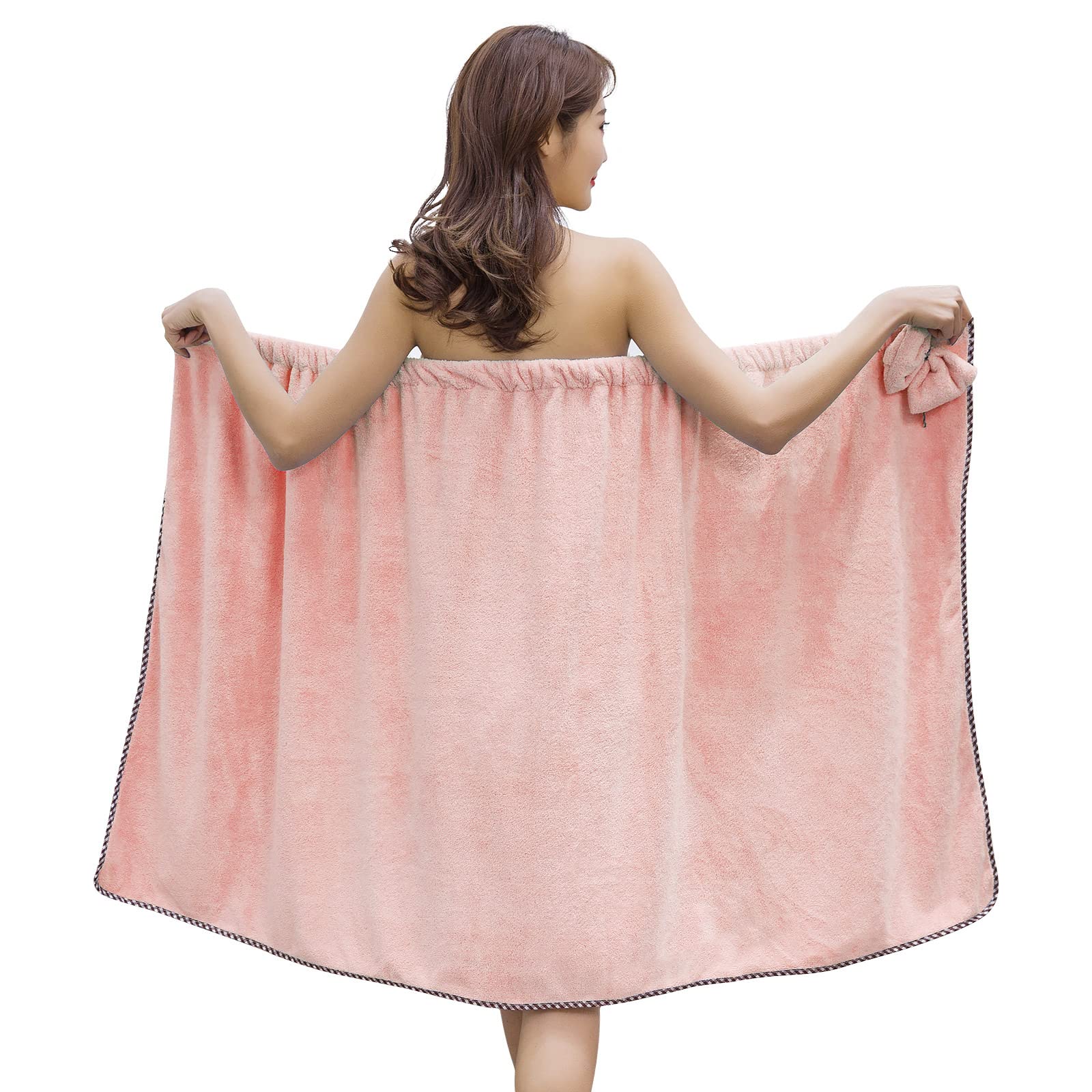 GOSCHE Women's Adjustable Shower Wrap Towel - Soft Bath Towel Nightgown for Sauna, Beach, Pool, Gym & Travel - Perfect for Home, Hotel & Spa Use - Pink
