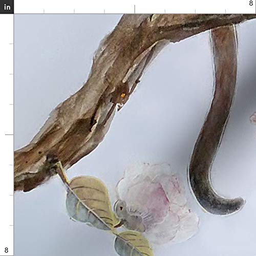Monkey Cherry Branch Butterflies Birds Aqua Olive Lavender Peonies Printed Petal Signature Cotton Fabric by The Yard - Premium Spoonflower Fabric for Sewing, Quilting, Apparel, Crafts & Home Decor - Perfect for DIY Projects, Curtains & Upholstery