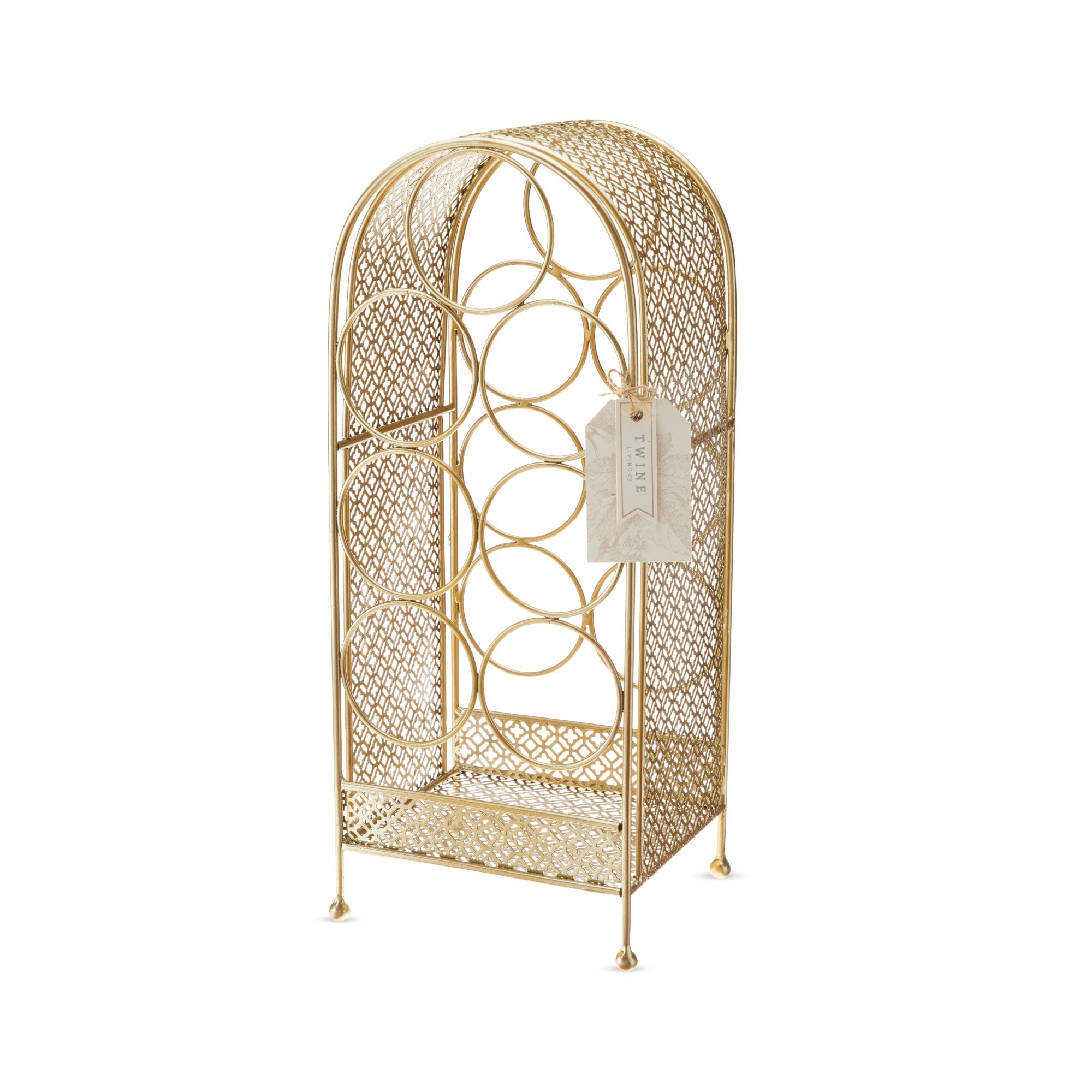 Twine Trellis Wine Rack - Holds 7 Bottles, Gold Countertop Wine Storage Organizer, Durable Cast Iron Design - Perfect for Kitchen Counter, Bar, Dining Room & Wine Cellar Decor