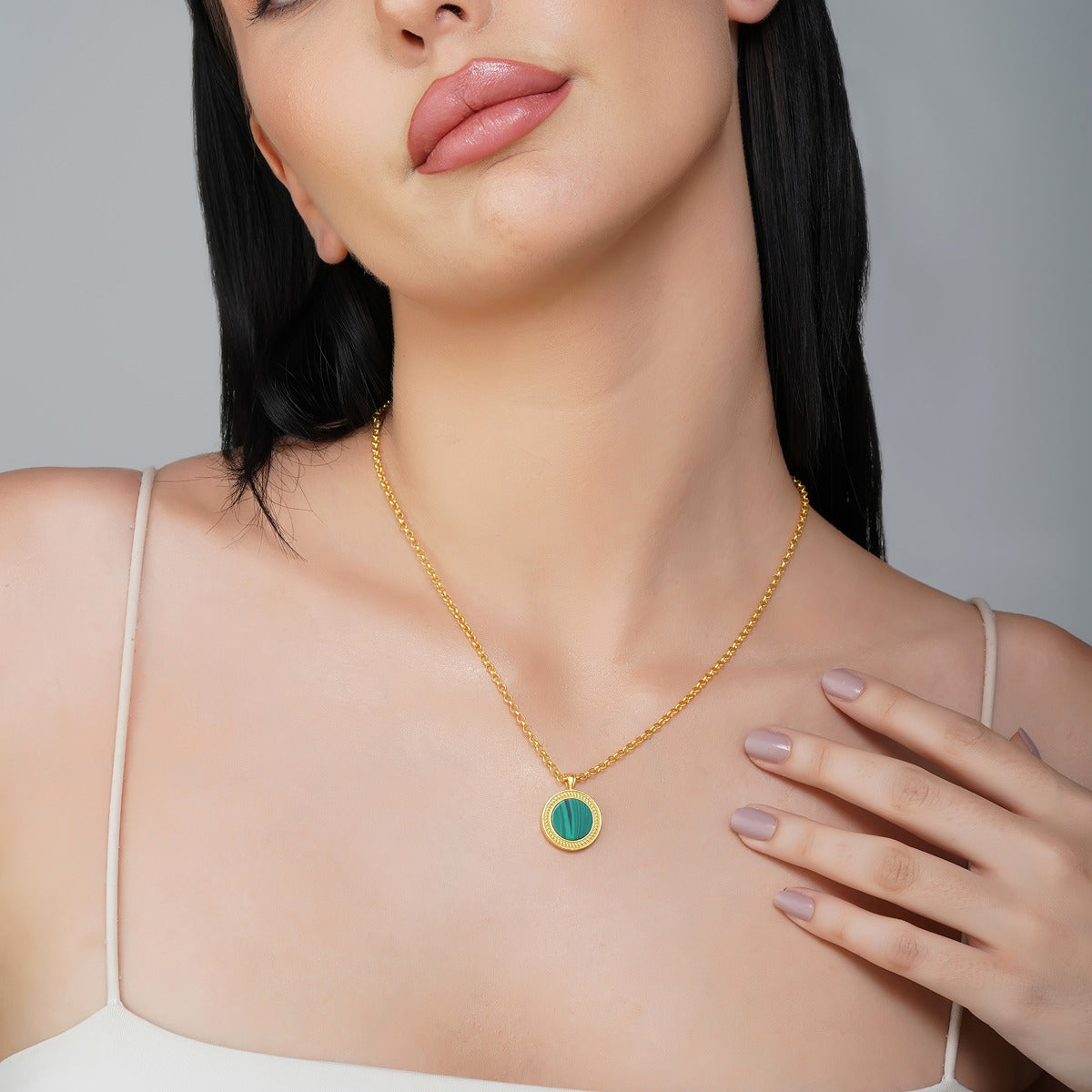 Healing Touch Pendant Necklace with Genuine Malachite Stone for Abundance & Positive Energy | Spiritual Jewelry for Meditation, Yoga & Everyday Wear