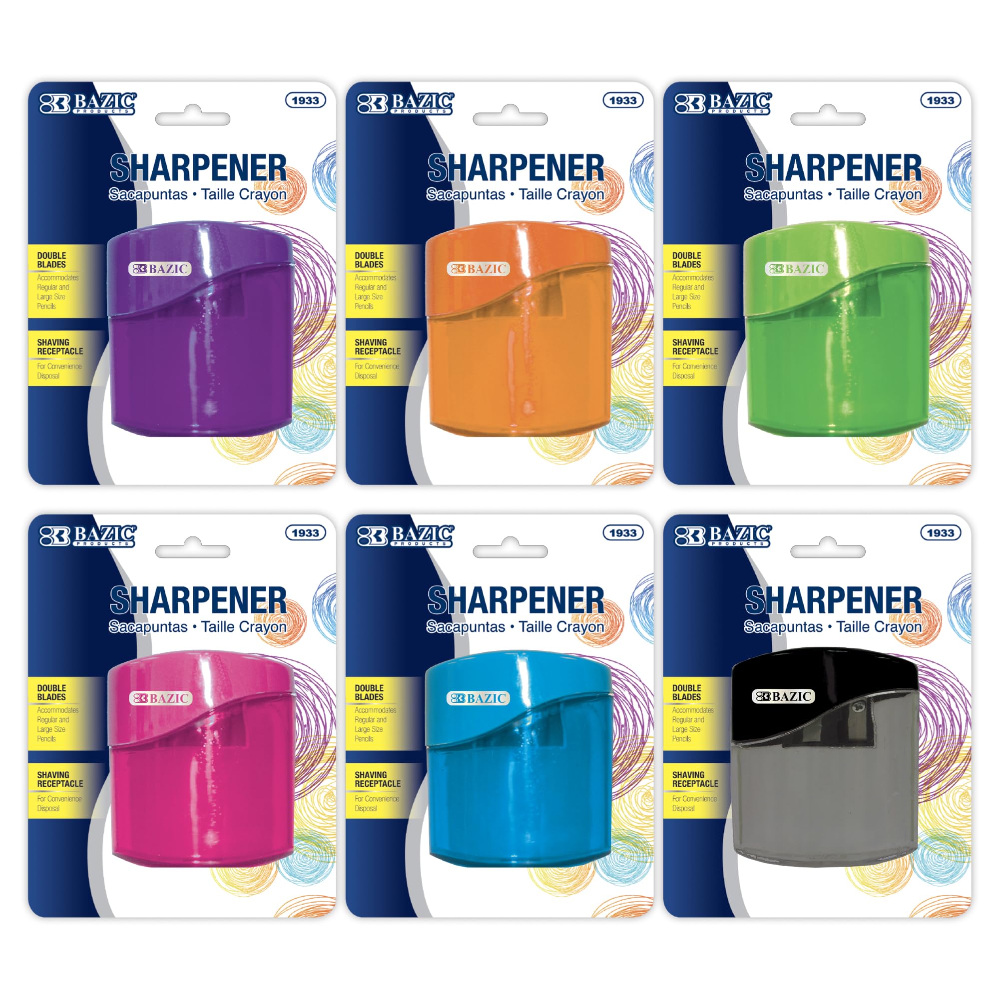 BAZIC Dual Blade Pencil Sharpener with Receptacle - Sharpens Standard & Jumbo Pencils, Crayons - 144-Pack Bulk Classroom & Office Supplies for School, Art, and Home Use