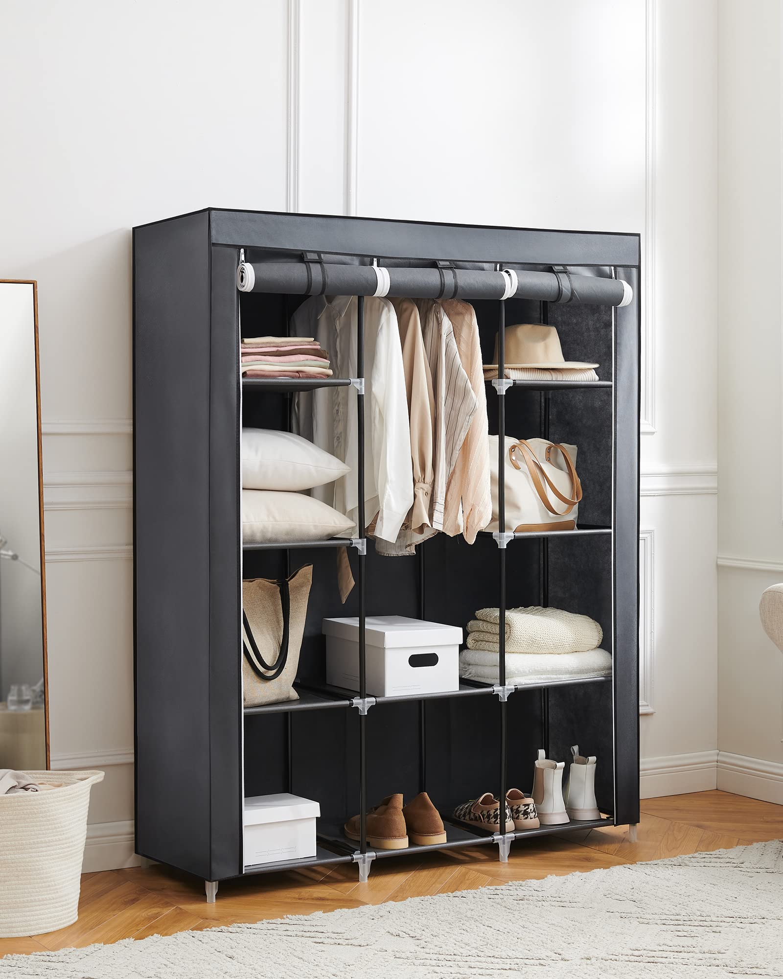 SONGMICS Portable Closet Organizer - 10-Shelf Wardrobe with Hanging Rail, Non-Woven Fabric Storage Cabinet, Sturdy Metal Frame (51