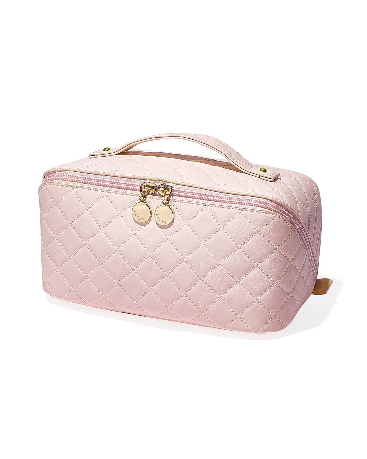 EACHY Large Waterproof Travel Makeup Bag for Women - Portable Cosmetic Organizer with Divider & Handle, Open Flat Toiletry Pouch - Perfect for Vacation, Gym, Business Trips & Daily Essentials Storage