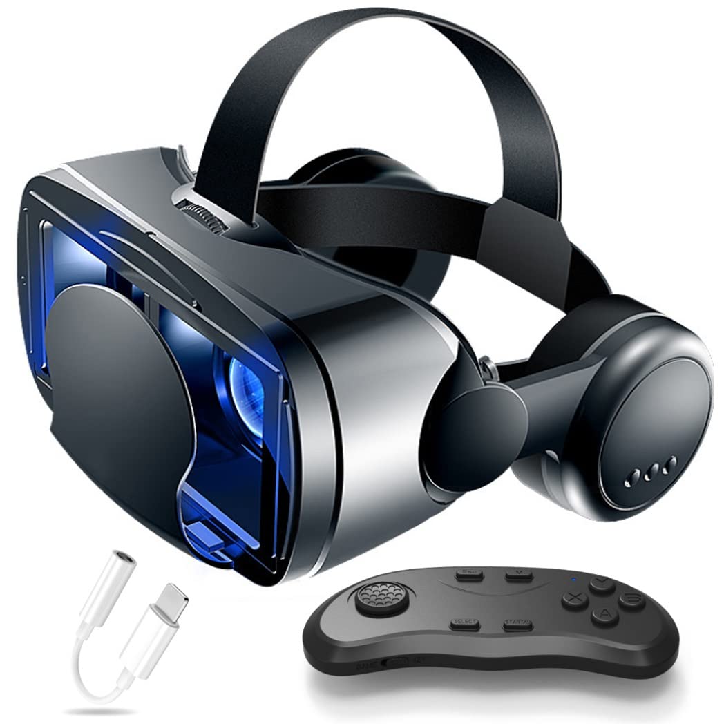 3D VR Headset with Bluetooth Controller - Compatible with iPhone 13 Pro Max/13 Pro/13/12/11, Samsung Galaxy S21, Huawei & Xiaomi Series - Immersive Virtual Reality Experience for Gaming, Movies & 360° Videos (Color: Black, Size: Universal)