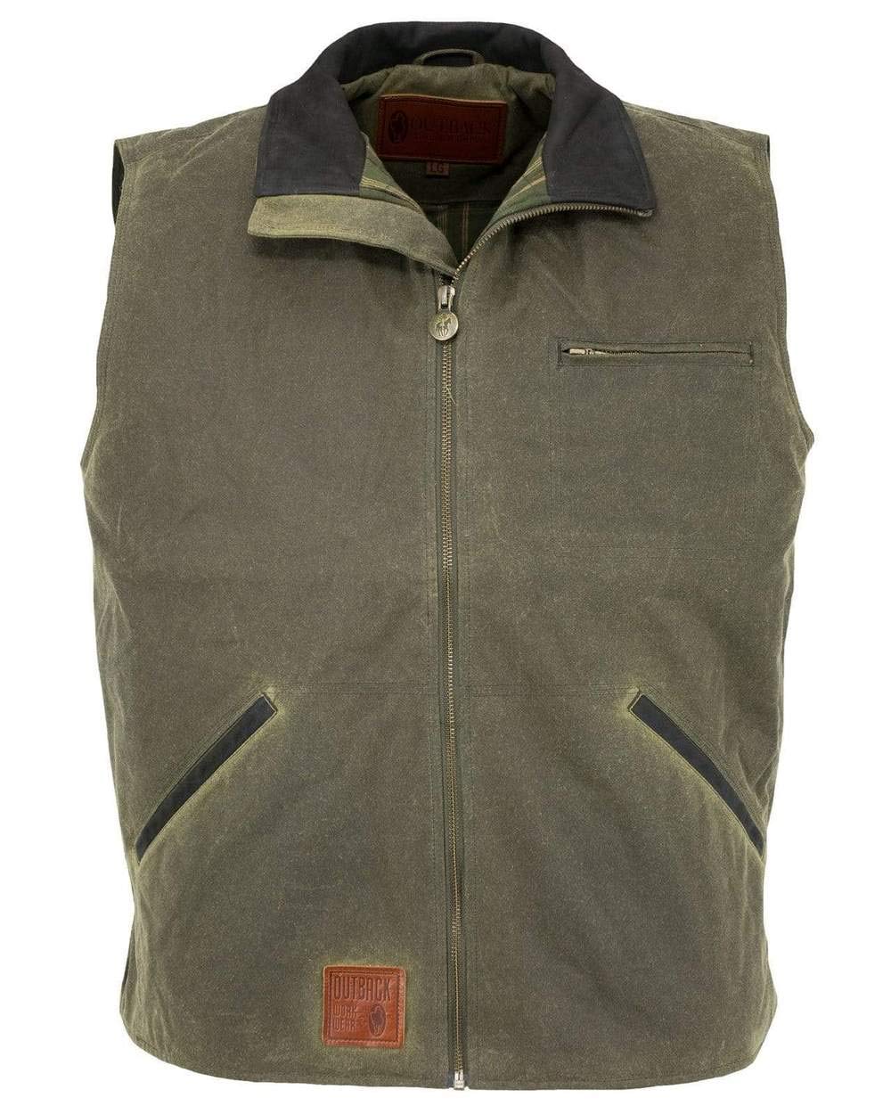 Outback Trading Men's 2143 Sawbuck Waterproof Breathable Full-Zip Cotton Oilskin Western Vest - Durable Outdoor Work & Hunting Jacket for All Weather Protection