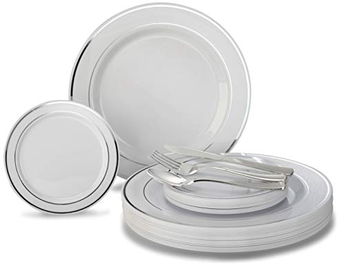 A1. White & Silver Rim Plates , Silver Silverware