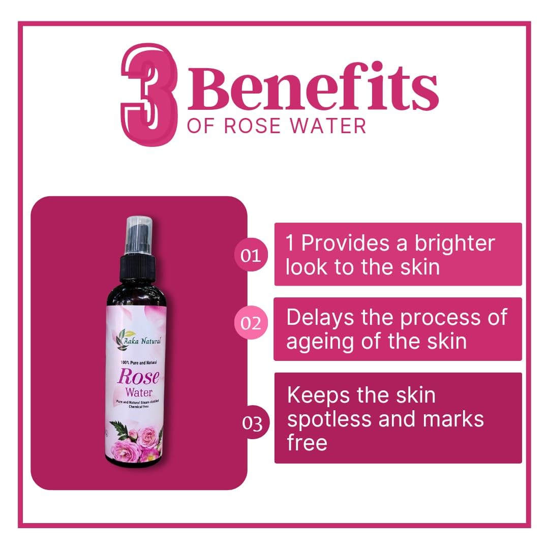 **Aaka Natural Premium 100% Pure Rose Water for Face - Paraben-Free Cleansing & Toning, Deep Hydration for Women & Men - 200ml | Perfect for Daily Skincare, Makeup Setting & Soothing Irritated Skin**
