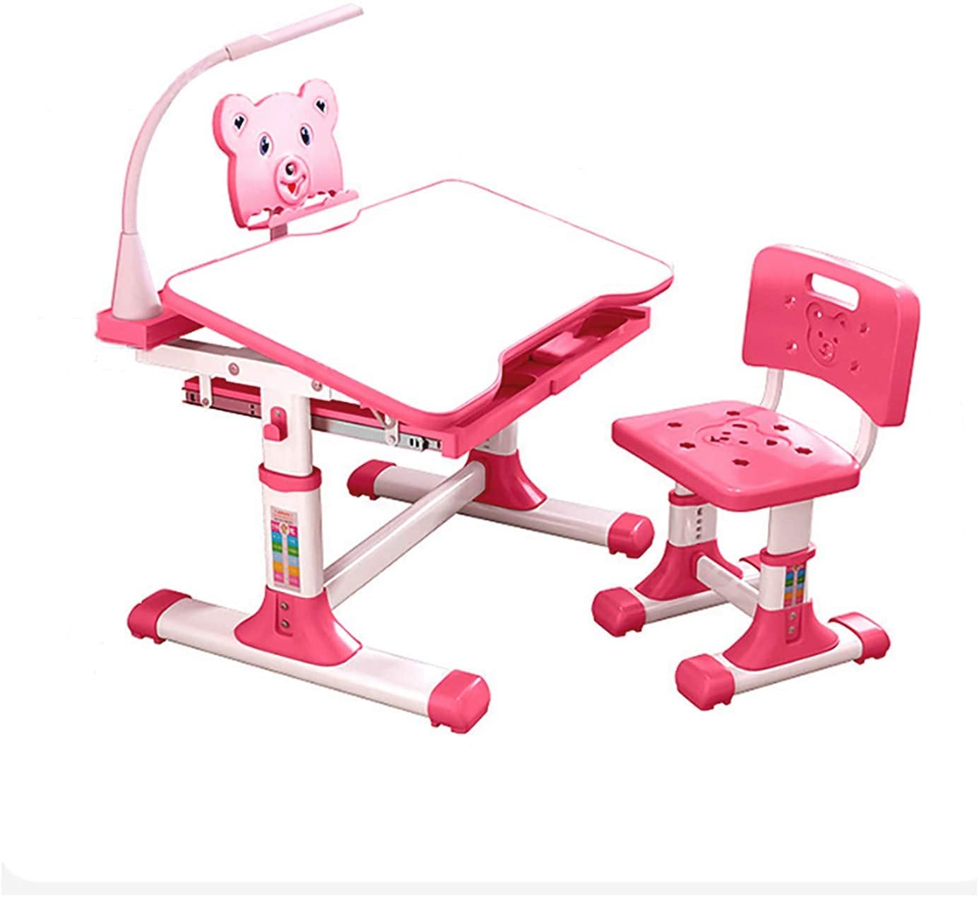 Adjustable Kids Study Desk and Chair Set with LED Light, Bookstand & Metal Hook - Ergonomic School Desk for Boys & Girls Ages 3-18 (Pink) - Perfect for Homework, Reading & Online Learning at Home