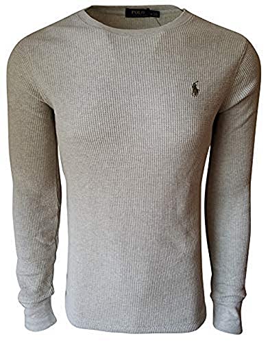 Ralph Lauren Men's Long Sleeve Waffle Knit Crewneck Polo Shirt - Small, Dune Tan - Casual Wear & Layering Essential for Fall & Winter