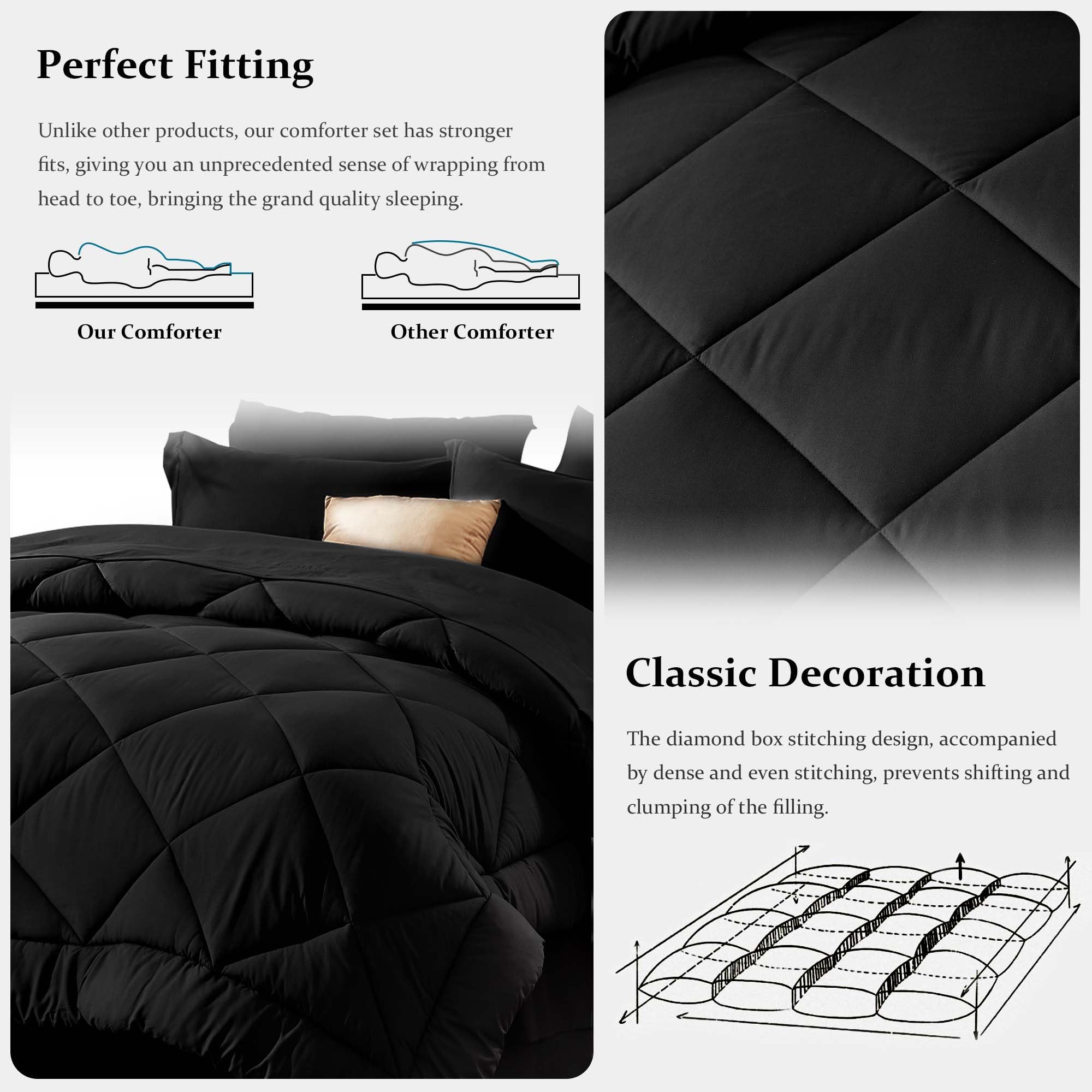 Newspin 8-Piece Full Bed in a Bag Comforter Set - All Season Black Bedding Set with Comforter, Sheets, Pillow Shams & Bed Skirt | Soft & Cozy for Year-Round Comfort | Perfect for Master Bedroom, Guest Room or Dorm