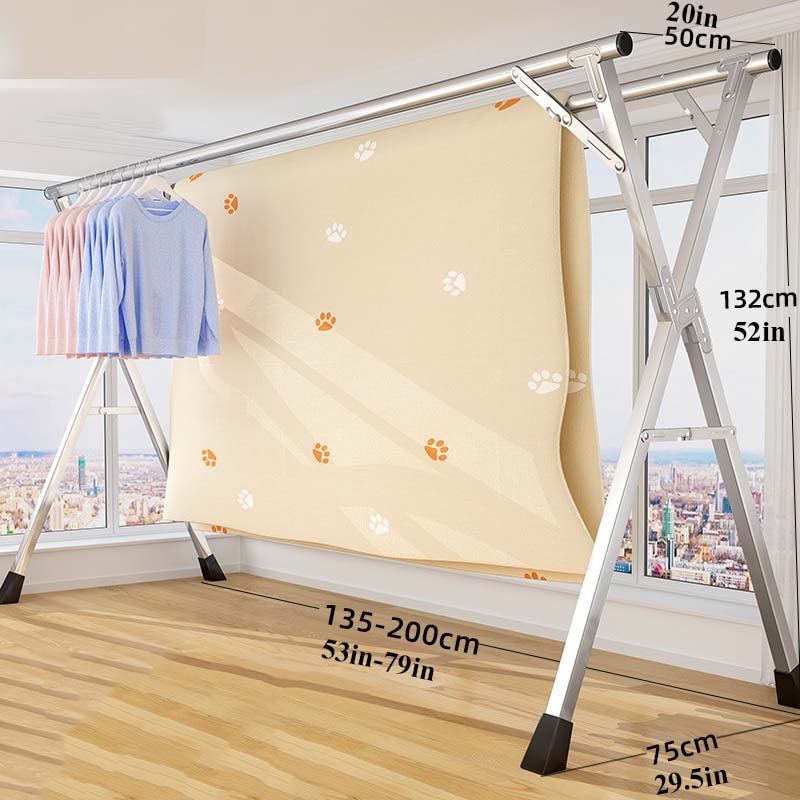 YSUEFIJO Heavy Duty Stainless Steel Clothes Drying Rack - Foldable Space Saving Laundry Hanger for Indoor & Outdoor Use with Windproof Hooks (200cm/79in) - Perfect for Apartments, Balconies, Camping and Small Spaces