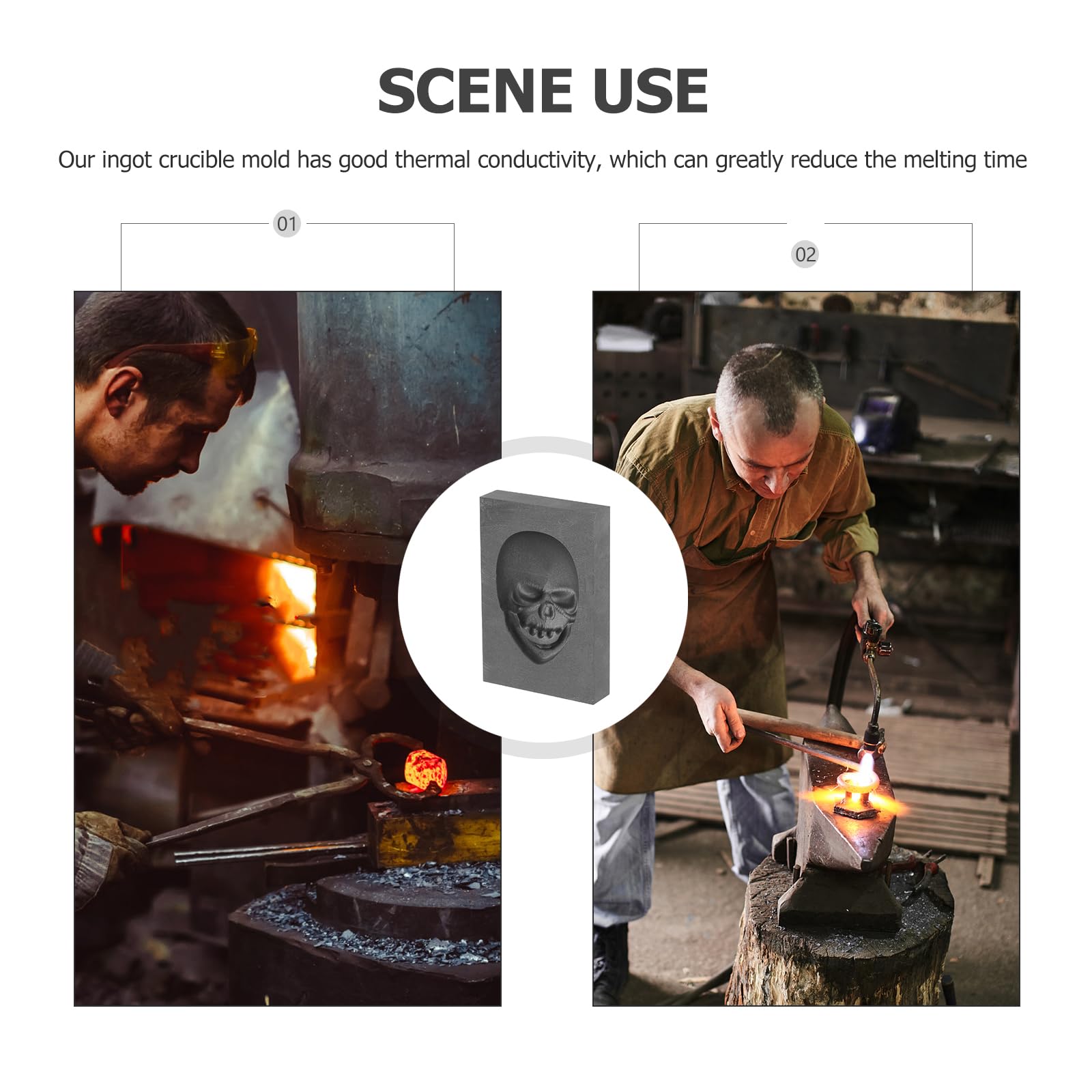 3D Skull Graphite Molds for Metal Casting - Crucible Molds for Gold & Silver Melting, DIY Jewelry Making, Skeleton Bar Dies - Perfect for Crafting Unique Gold Models & Halloween Decorations
