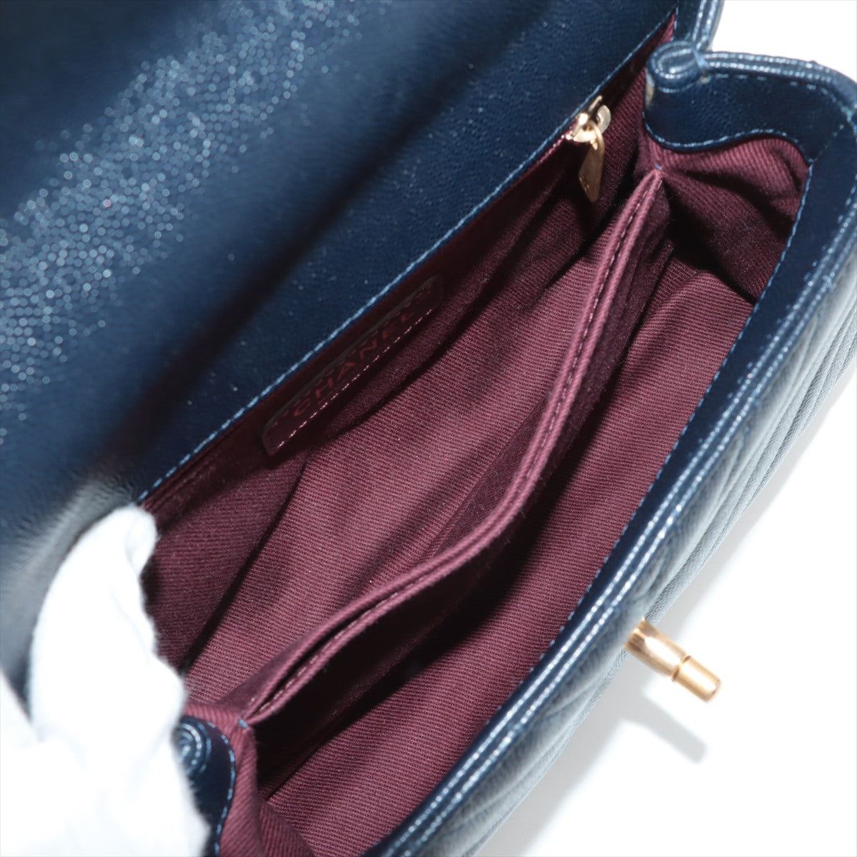 Chanel Small Chevron Coco Handle Bag in Navy Caviar Leather - Perfect for Work, Evening Events & Luxury Fashion Accessories