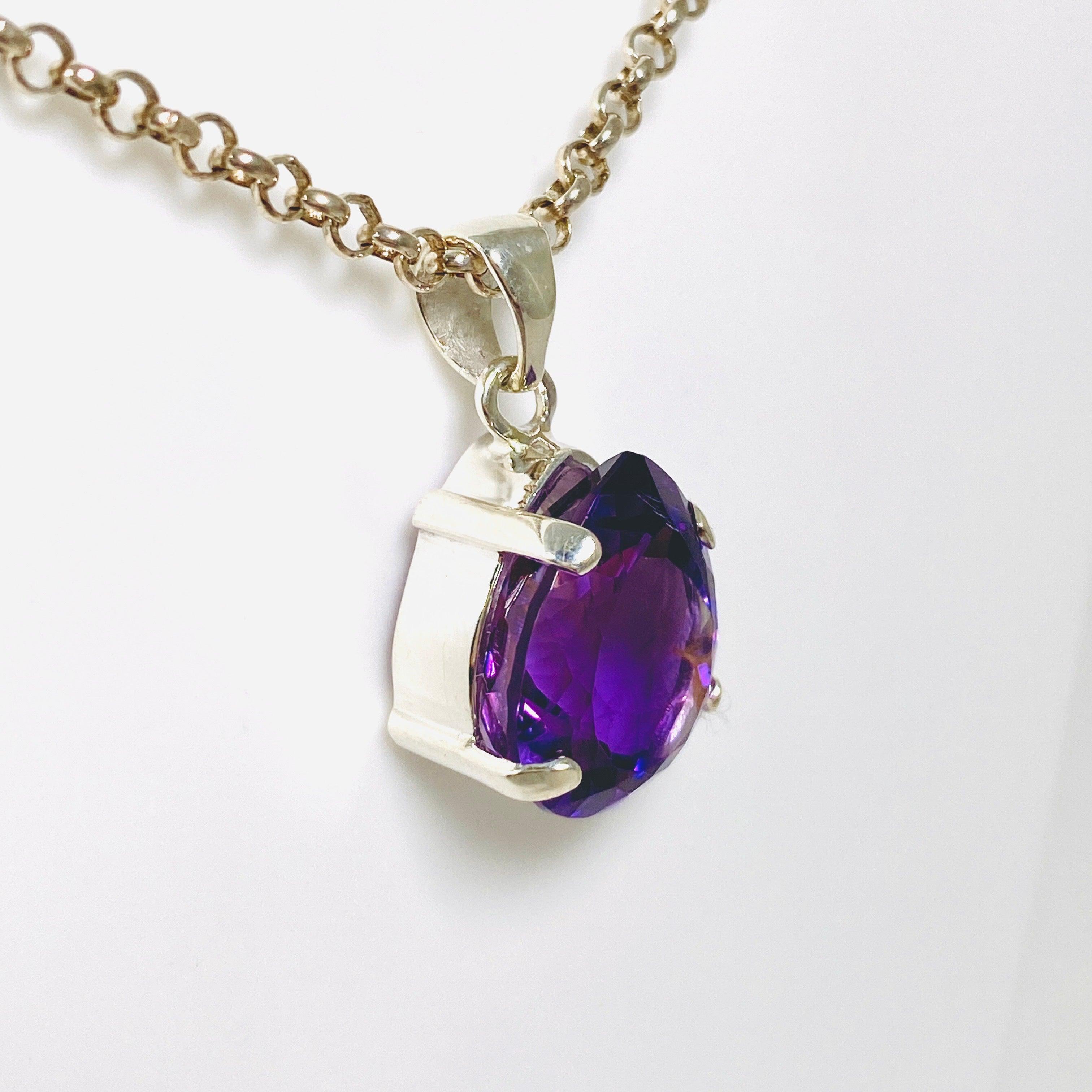 Natural Amethyst Faceted Teardrop Pendant Necklace - Elegant Purple Gemstone Jewelry for Women - Perfect for Gifts, Weddings & Special Occasions