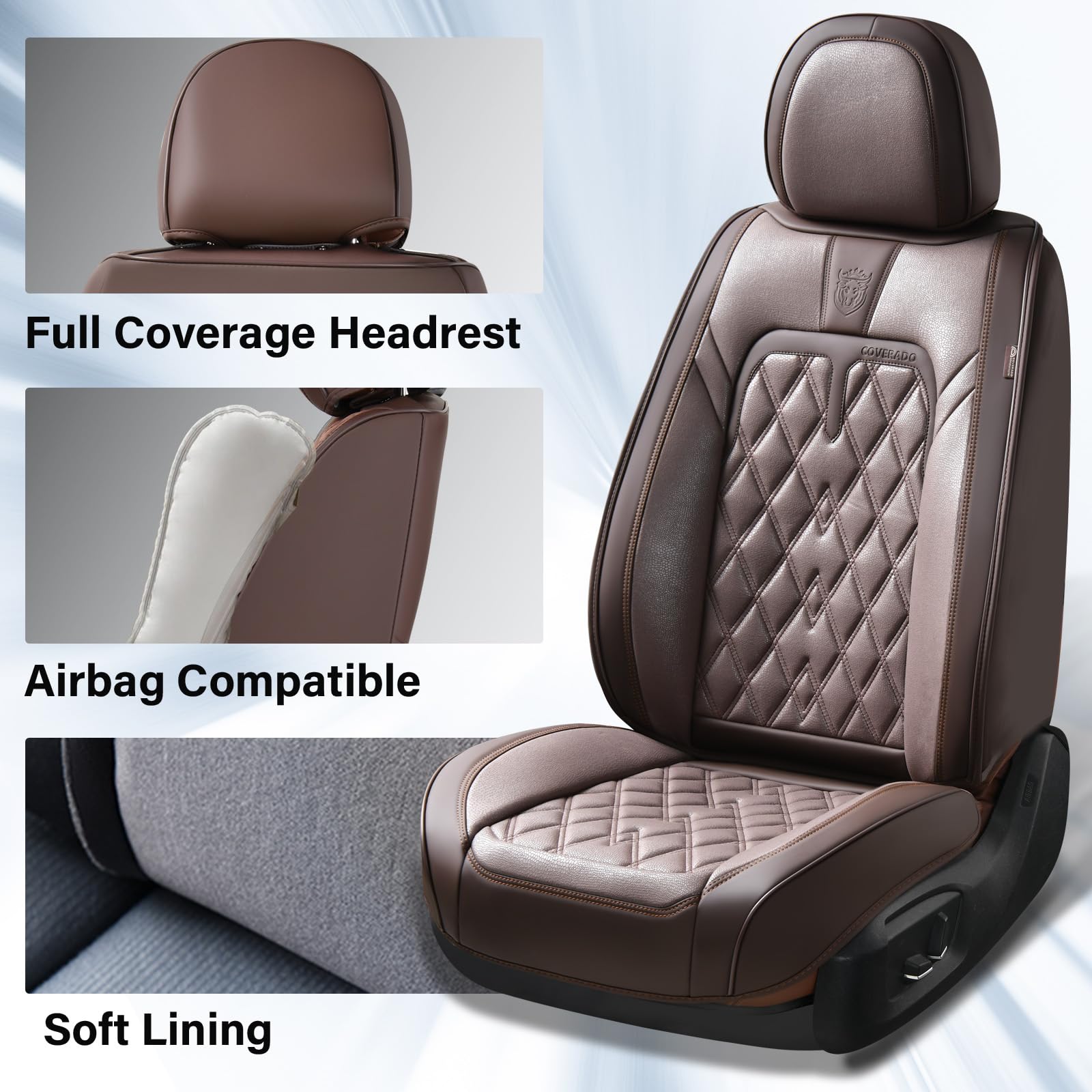 Premium Car Seat Covers for Front Seats - 2-Pack Luxury Leathaire Waterproof Seat Protectors with Anti-Slip Design | Universal Fit for Most Vehicles | Perfect for Daily Commute, Road Trips & Protecting Car Interior (Brown)